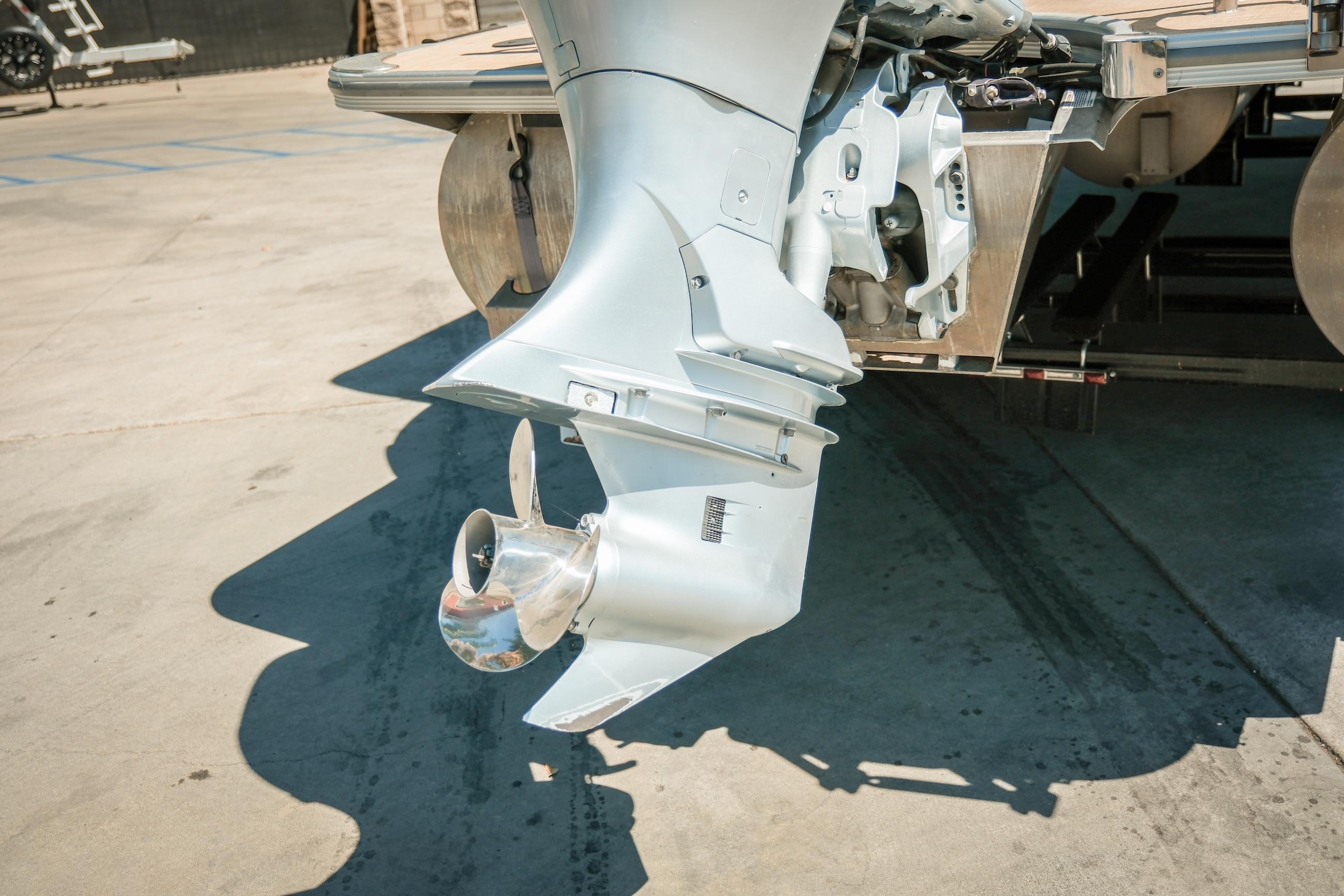 2019 Berkshire 25CLE STS boat motor and propeller on a trailer.