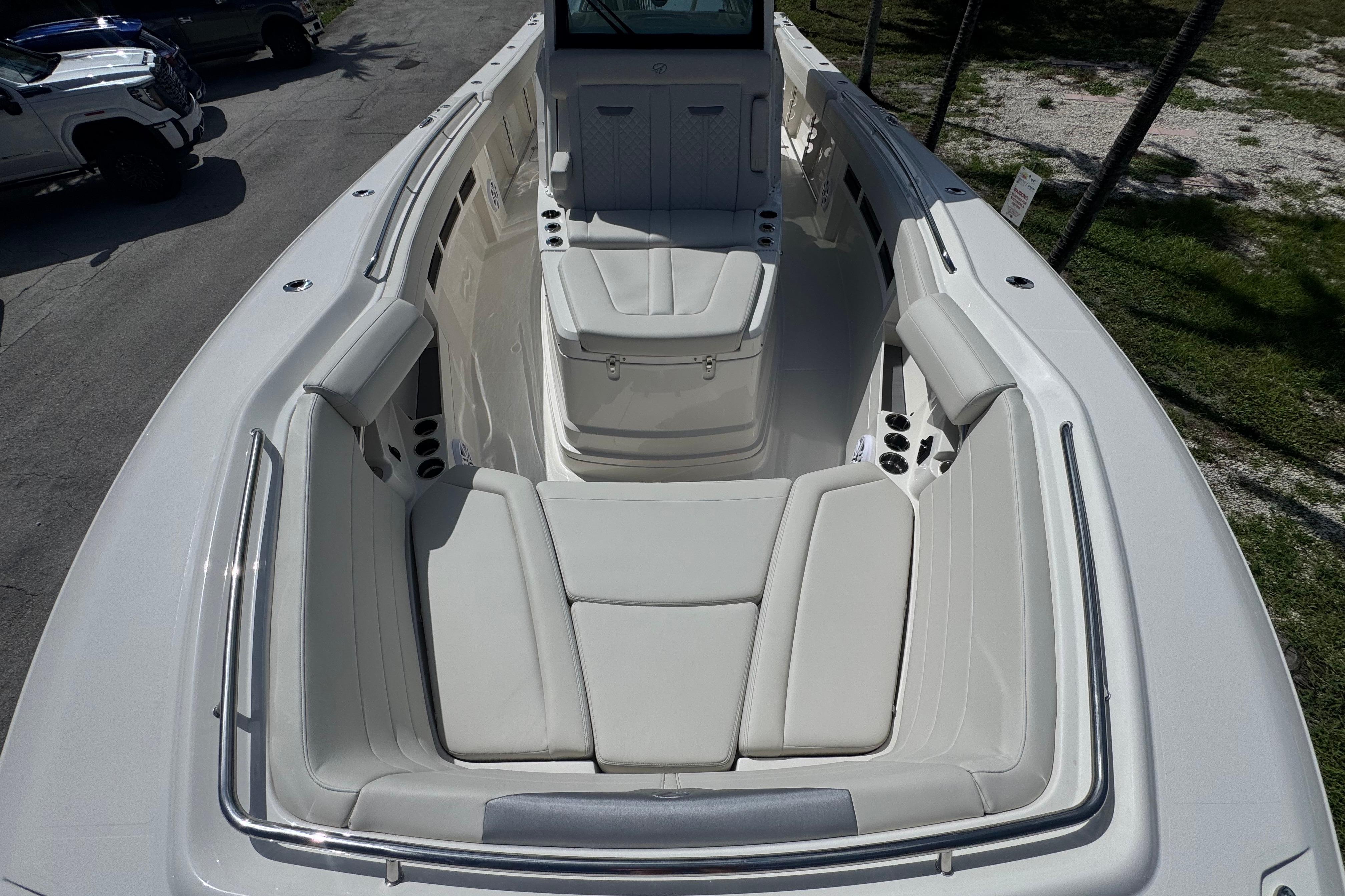 2026 Sailfish 360 CC boat interior with spacious seating and modern design.