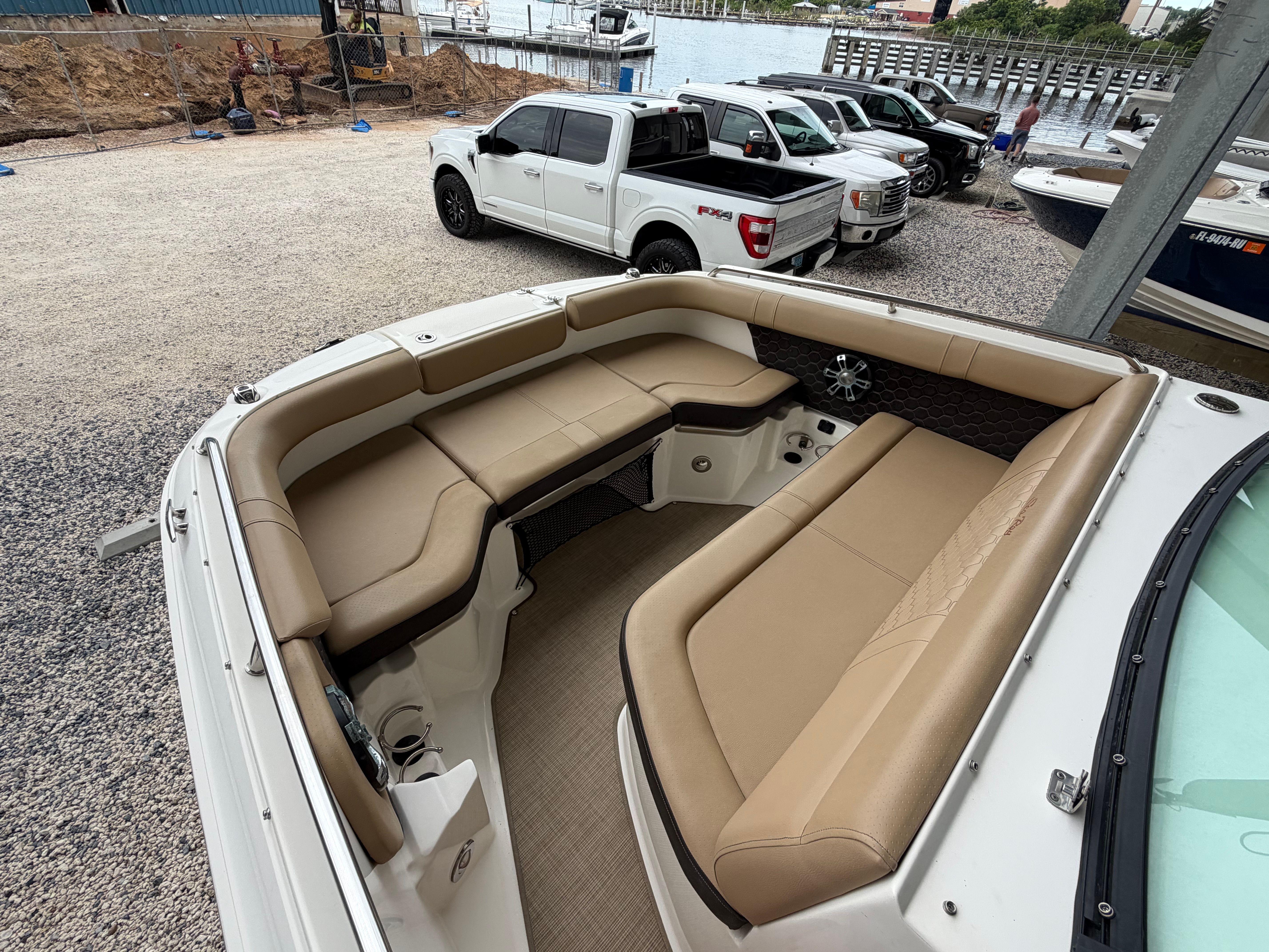 Interior of a 2020 Sea Ray SDX 250 Outboard boat.