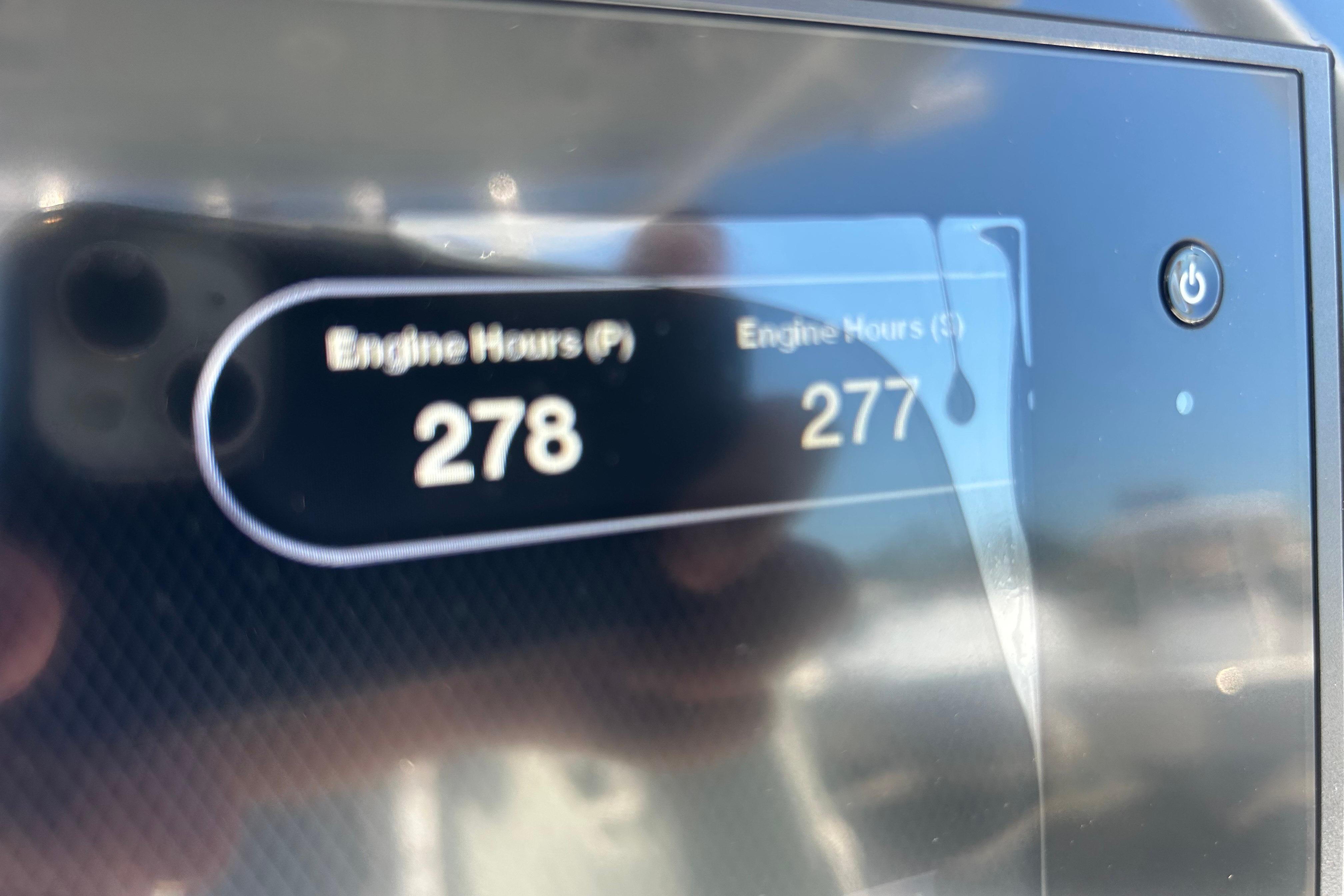 Close-up of 2019 Sportsman Open 282 Center Console engine hours display.