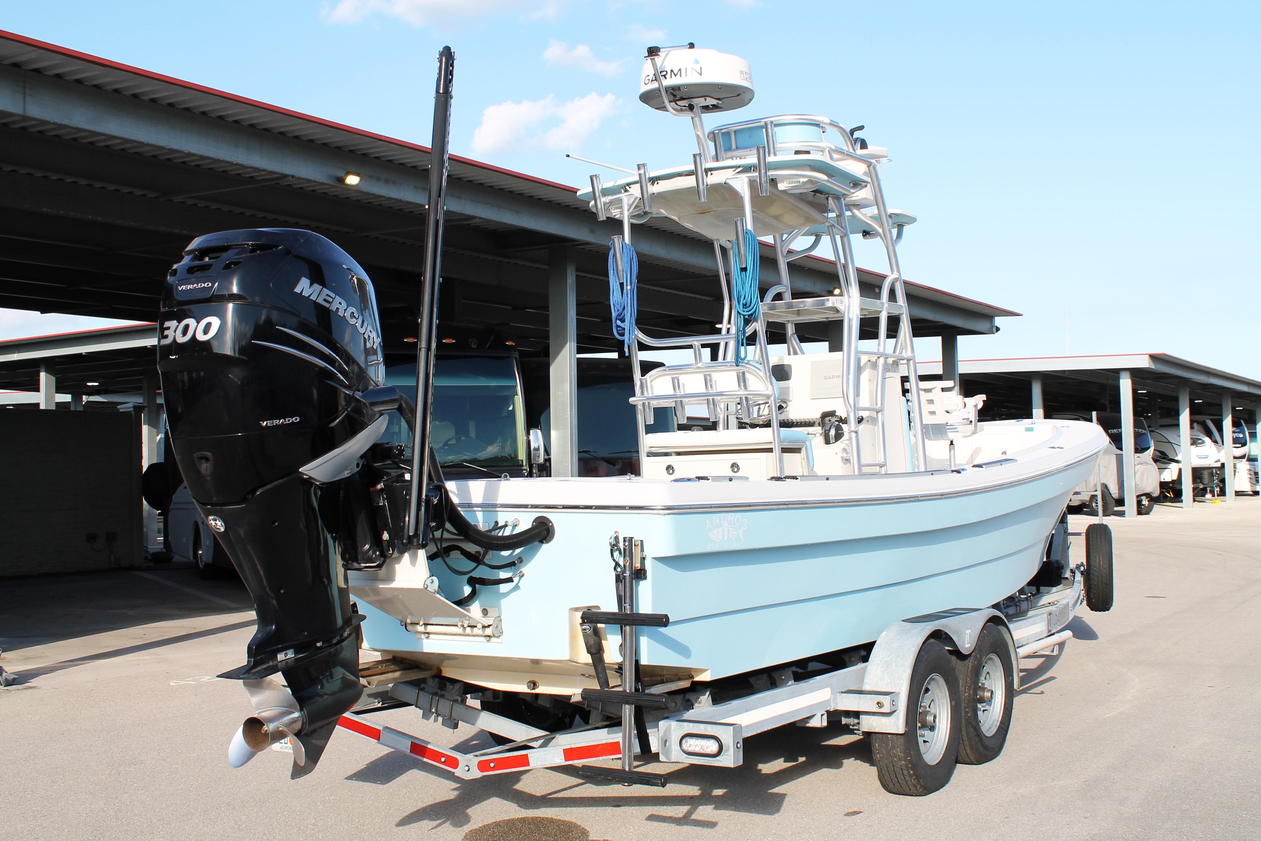2018 Andros 26 Tarpon boat with Mercury 300 engine on trailer.
