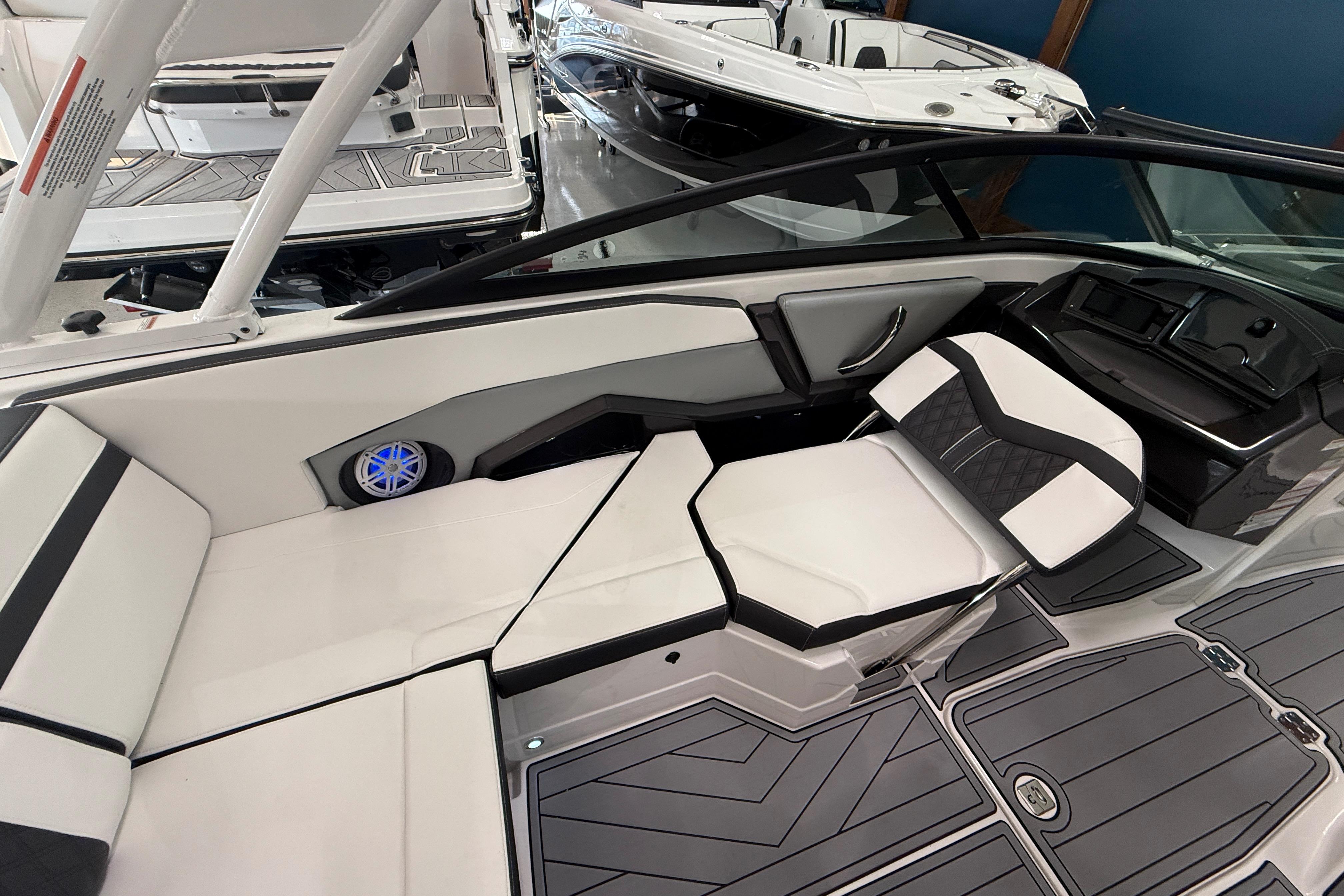 2025 Monterey 235SS Super Sport boat interior with sleek seating and modern design.