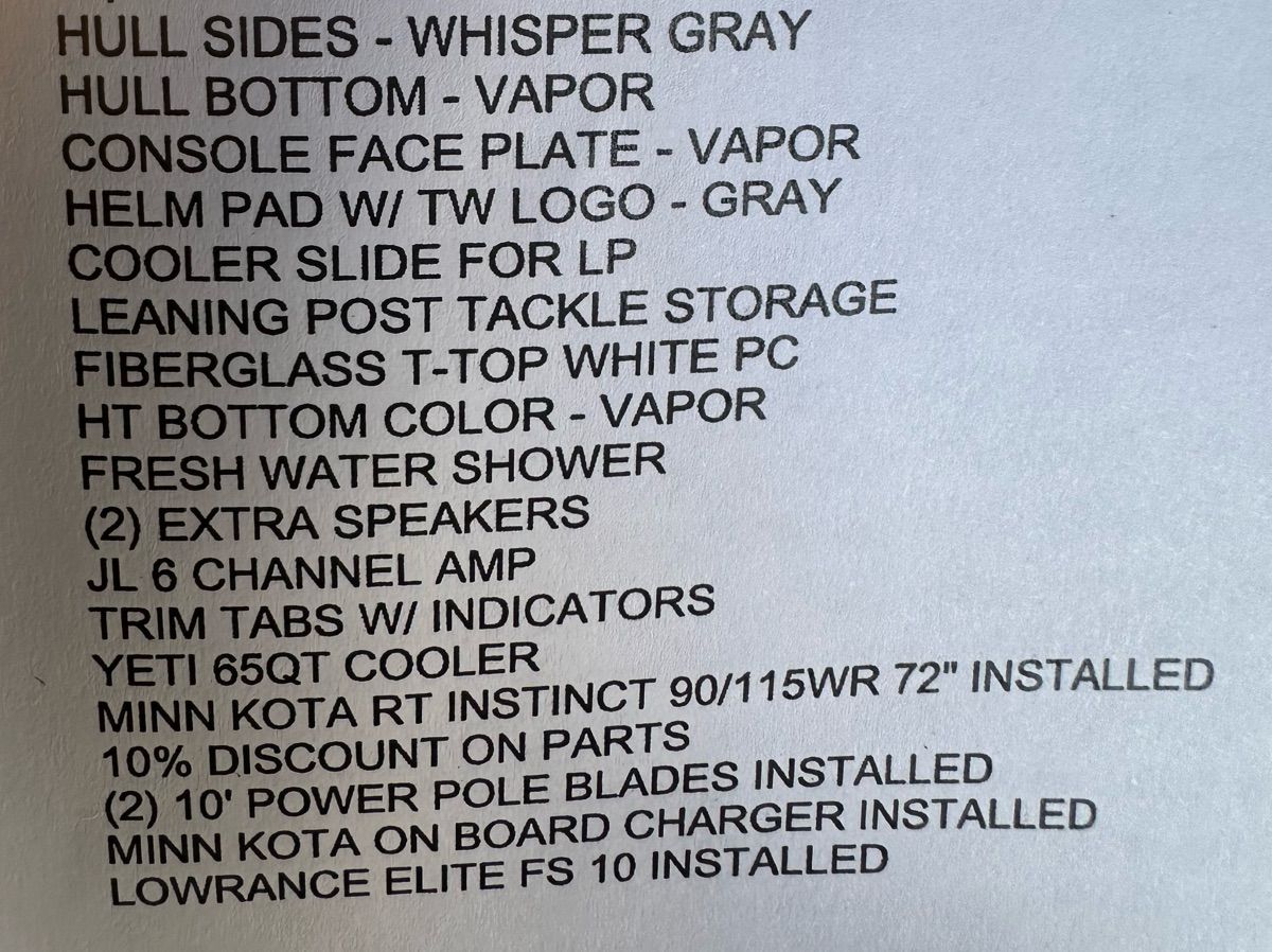 Feature list for Tidewater 2410 Bay Max 2024 boat.