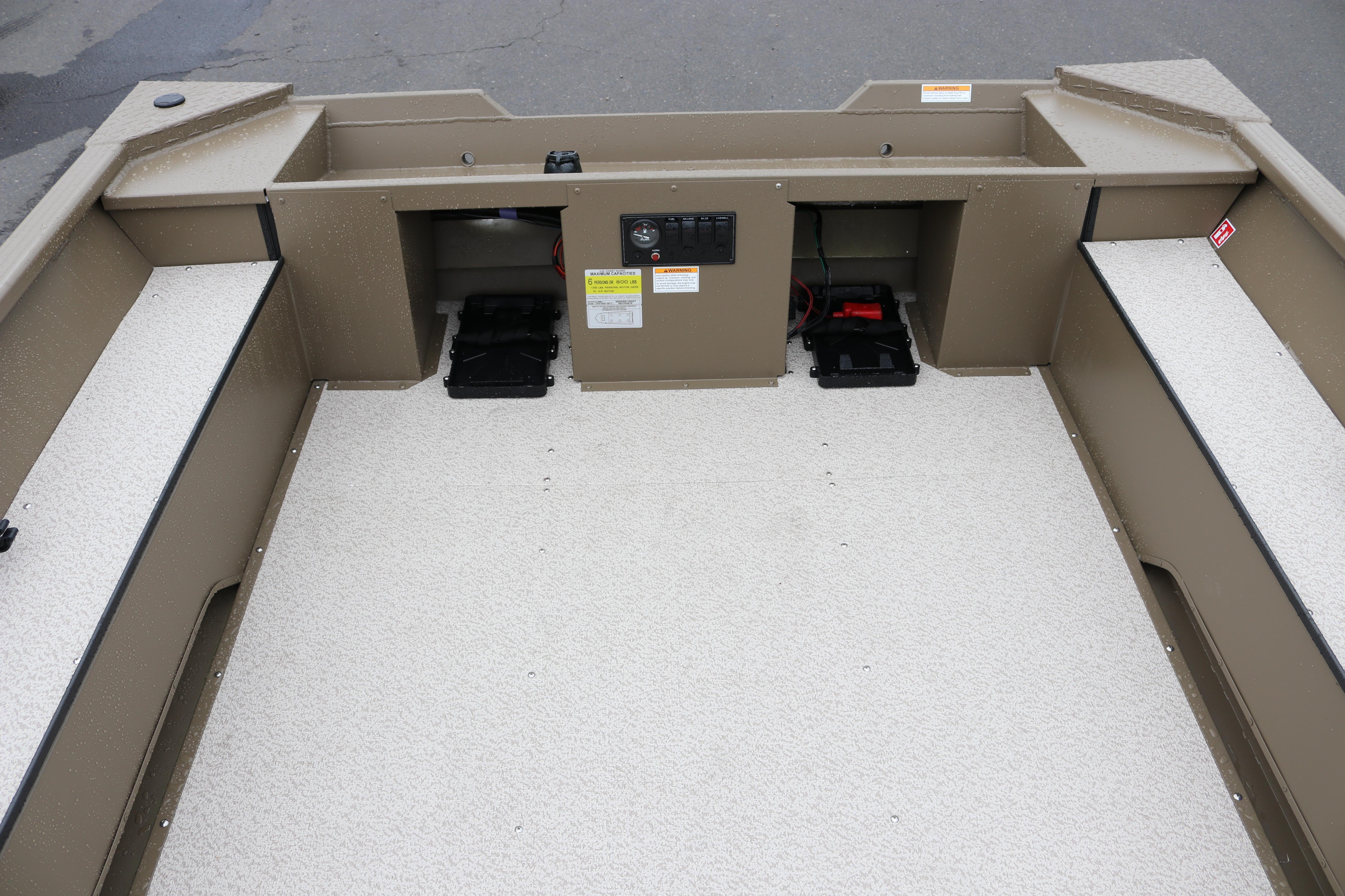 Interior view of 2026 Smoker Craft Pro Sportsman 1660 boat, featuring spacious deck layout.