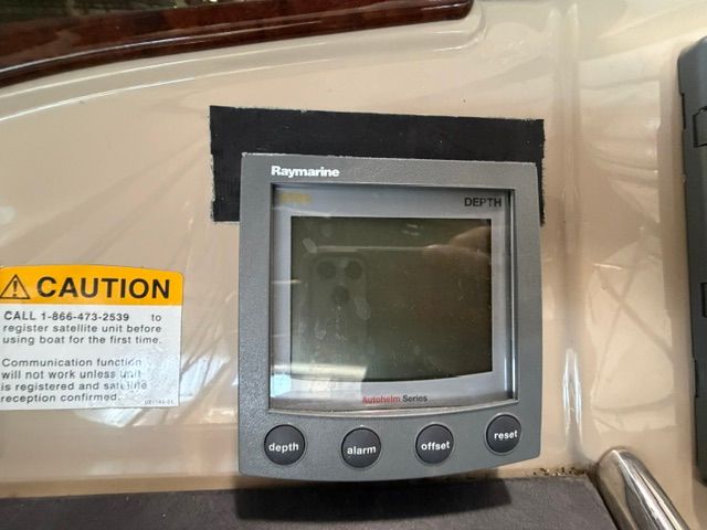 A Raymarine depth gauge on a 2005 Carver 44 Cockpit Motor Yacht.