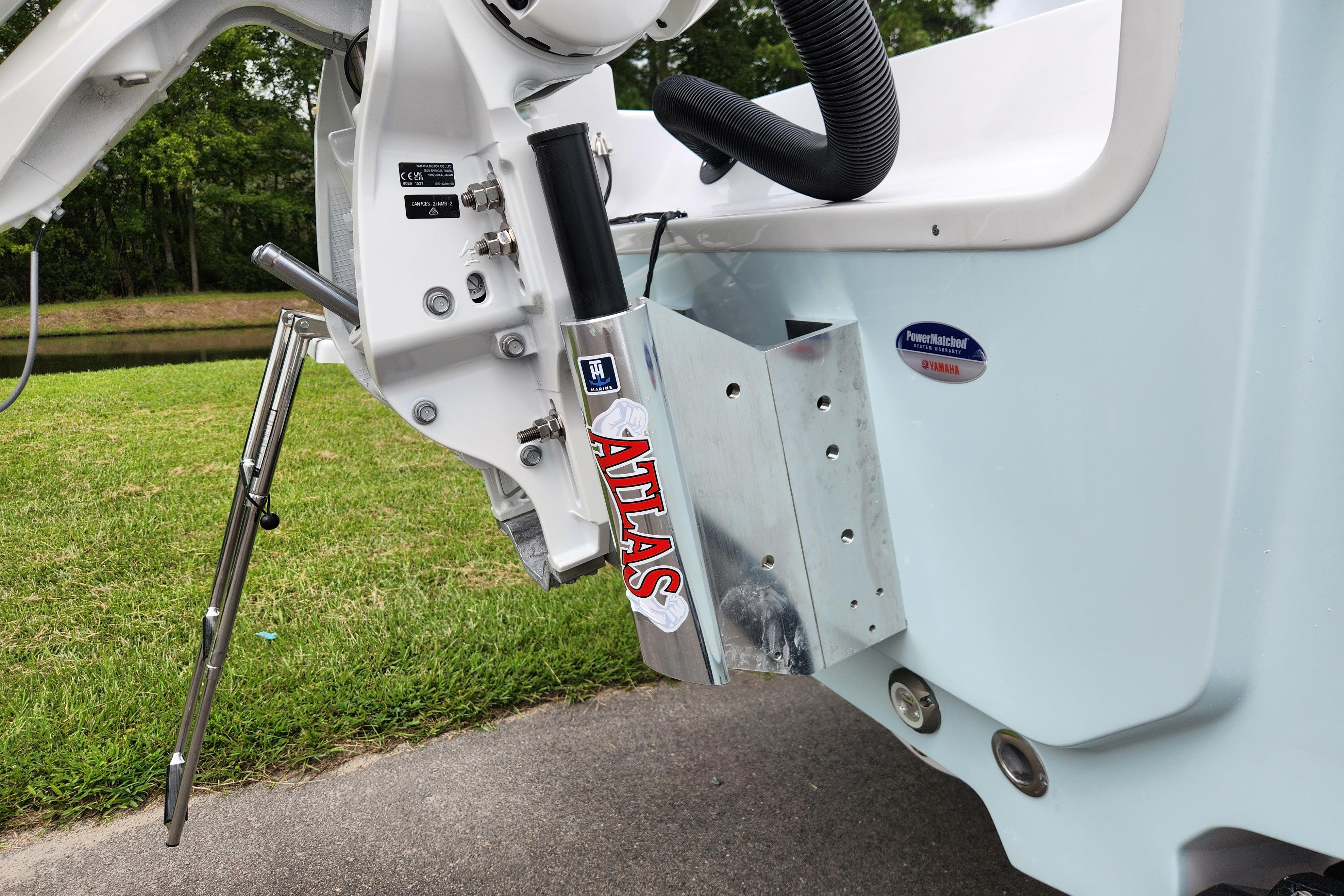 2026 Sportsman Masters 247 Bay Boat with Atlas jack plate and Yamaha PowerMatched components.