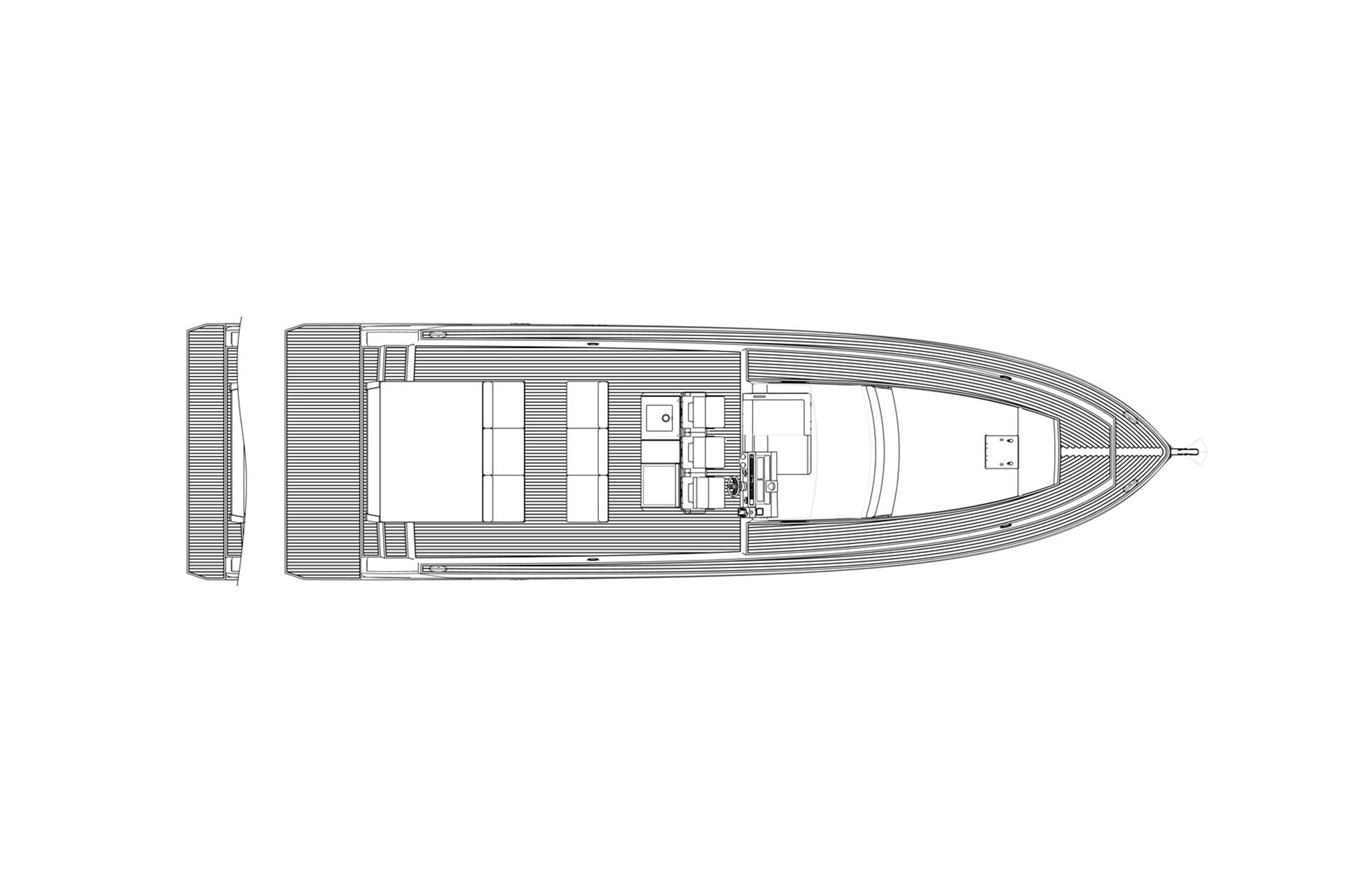 Top view blueprint of 2025 Fiart 43 Seawalker yacht.