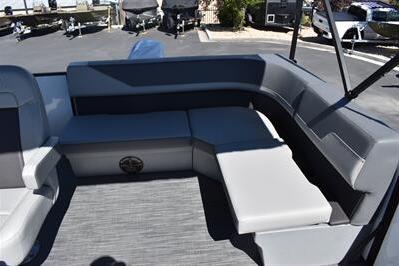 2025 Lowe LS 170 boat interior with gray seating and modern design.