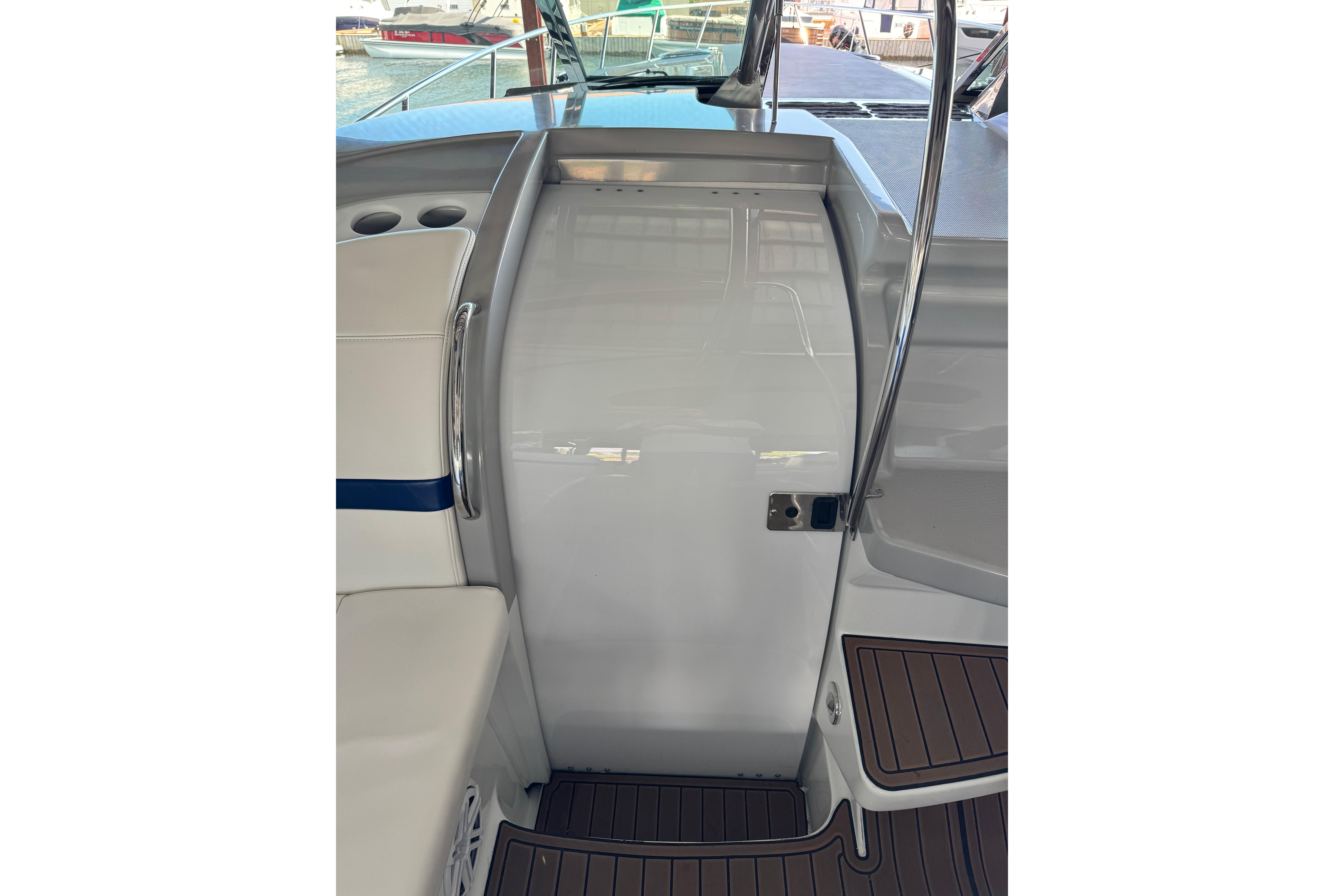 2008 Formula 400 Super Sport boat interior with sleek seating and polished metal accents.