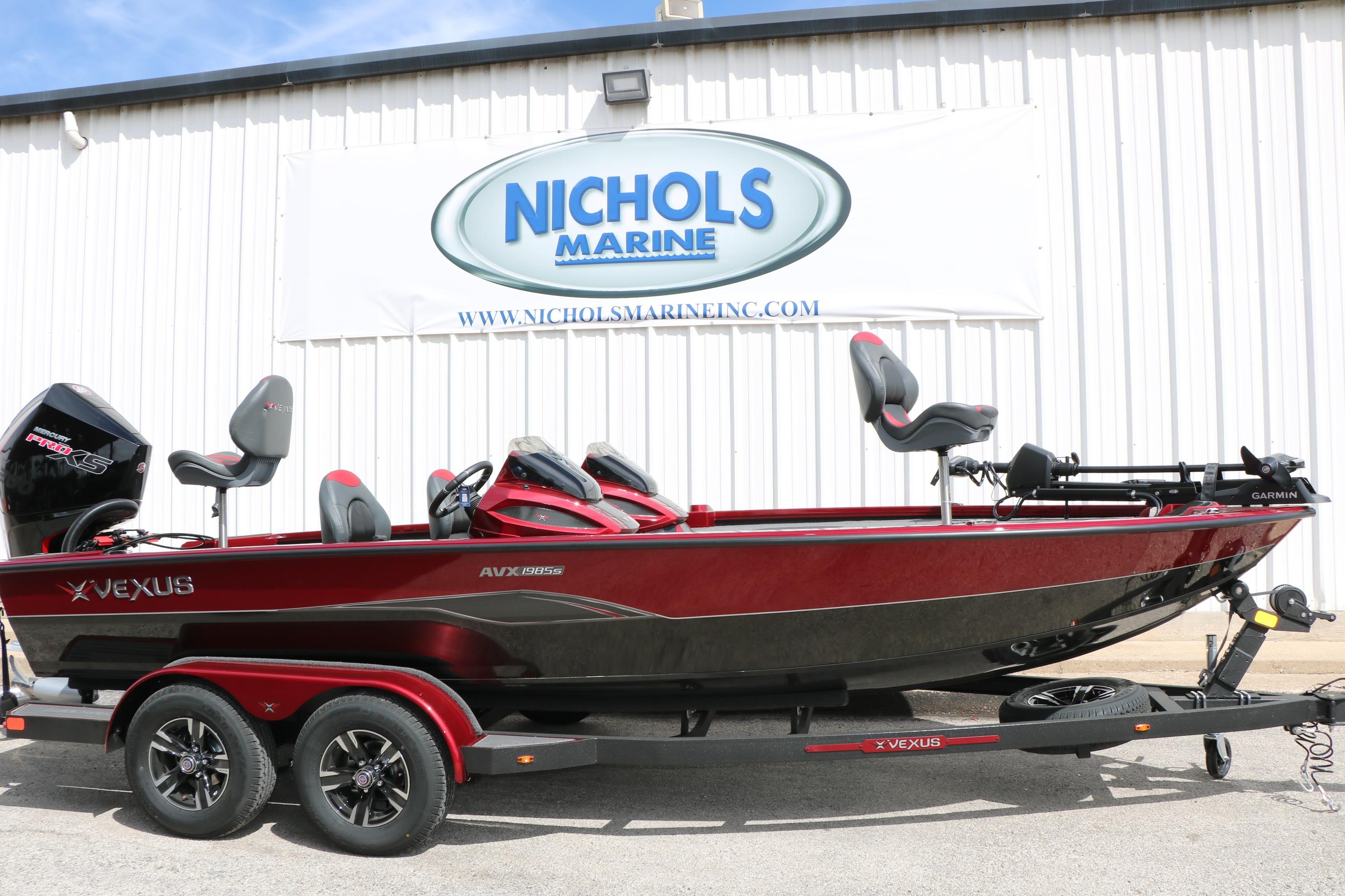 2026 Vexus AVX 1985s boat displayed at Nichols Marine dealership.