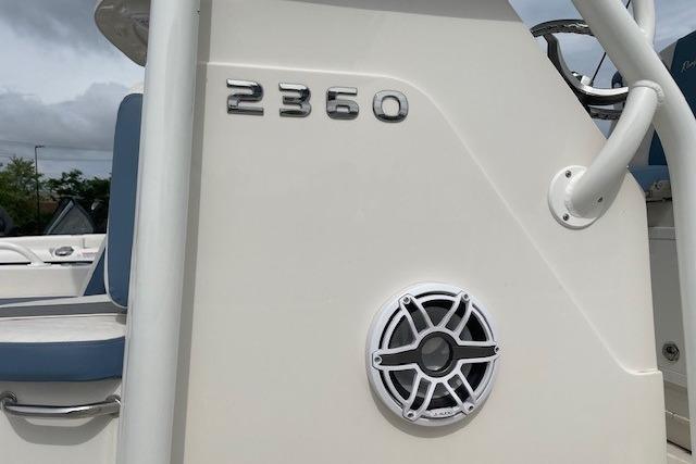 2025 Ranger 2360 Bay boat detail with speaker and model number.