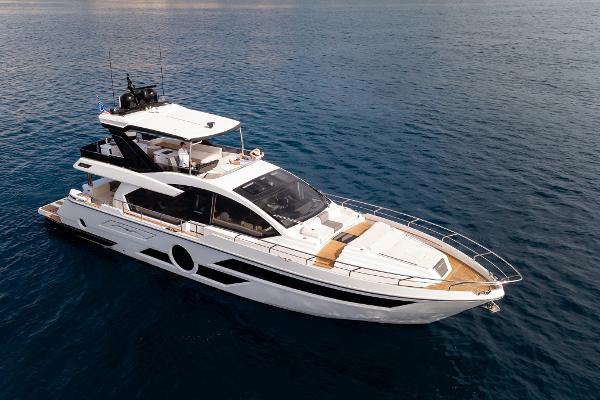 Luxury Aicon Vivere 68 yacht cruising on open sea, 2025 model.