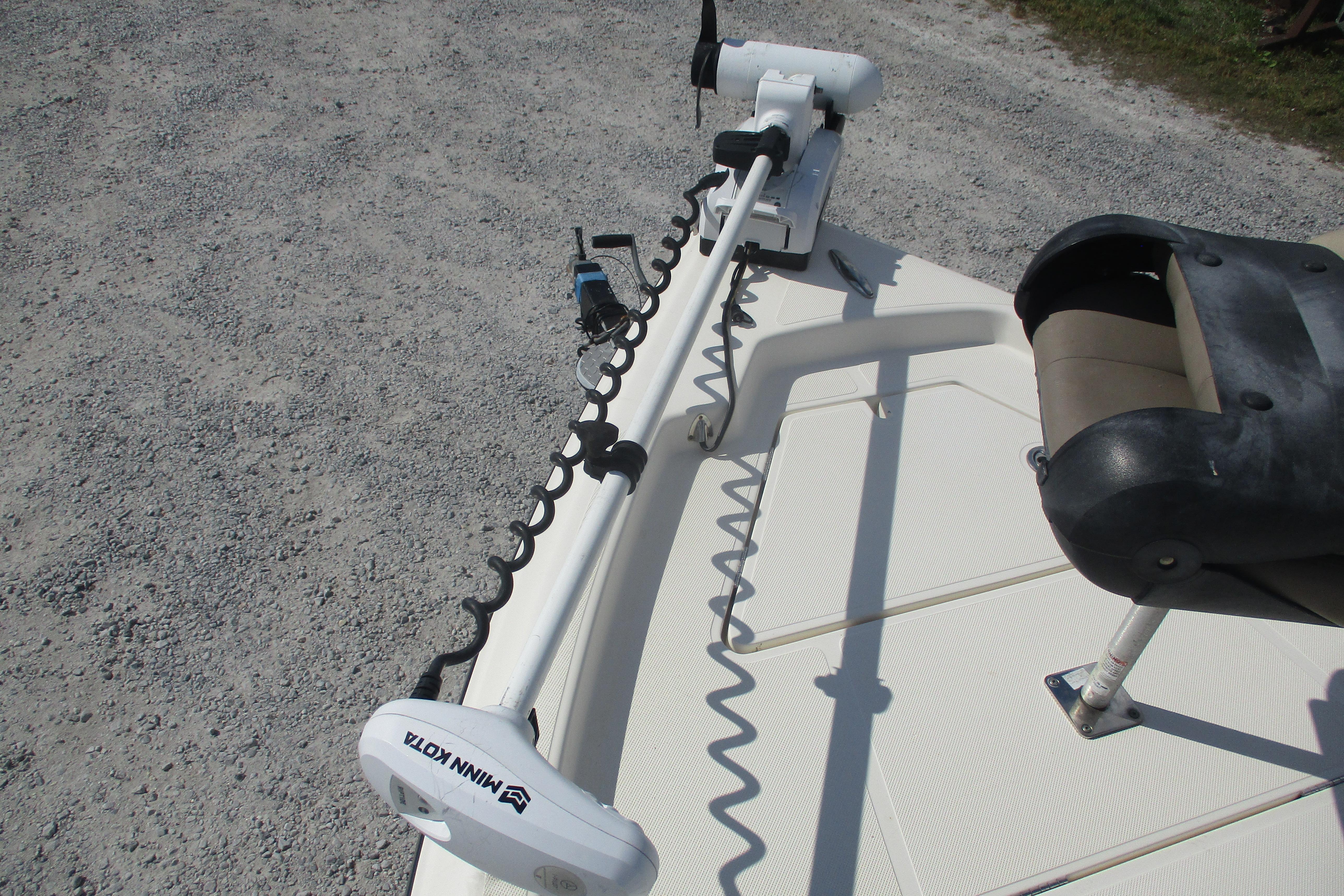 2014 Skeeter SX240 boat deck with Minn Kota trolling motor.