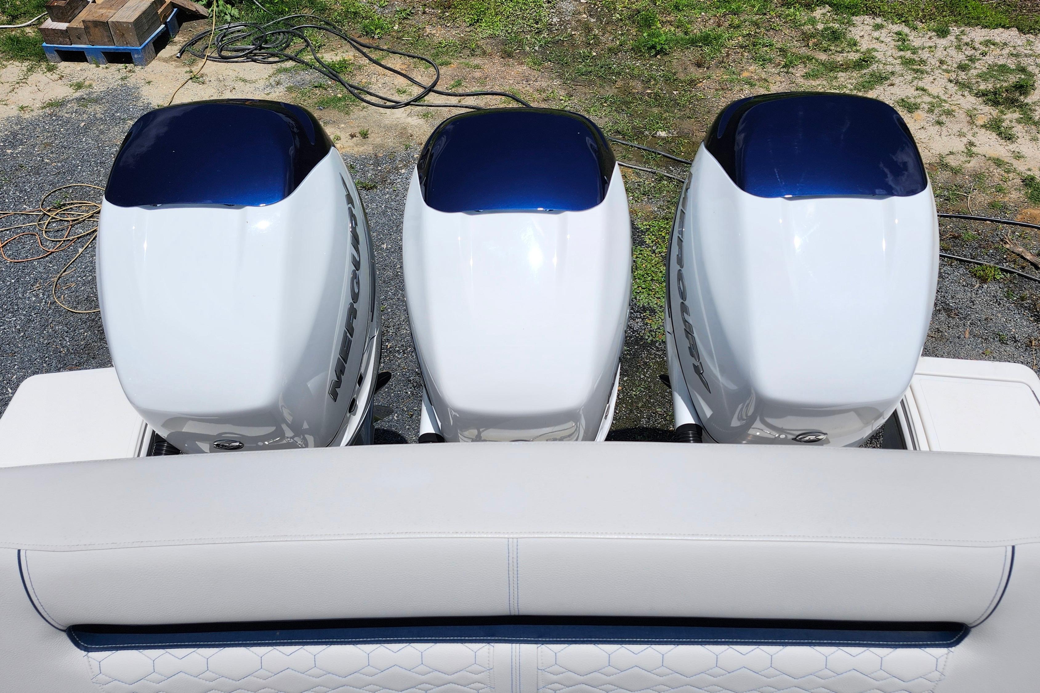 Triple Mercury outboard engines on a 2022 Tiara Yachts 38 LS boat.