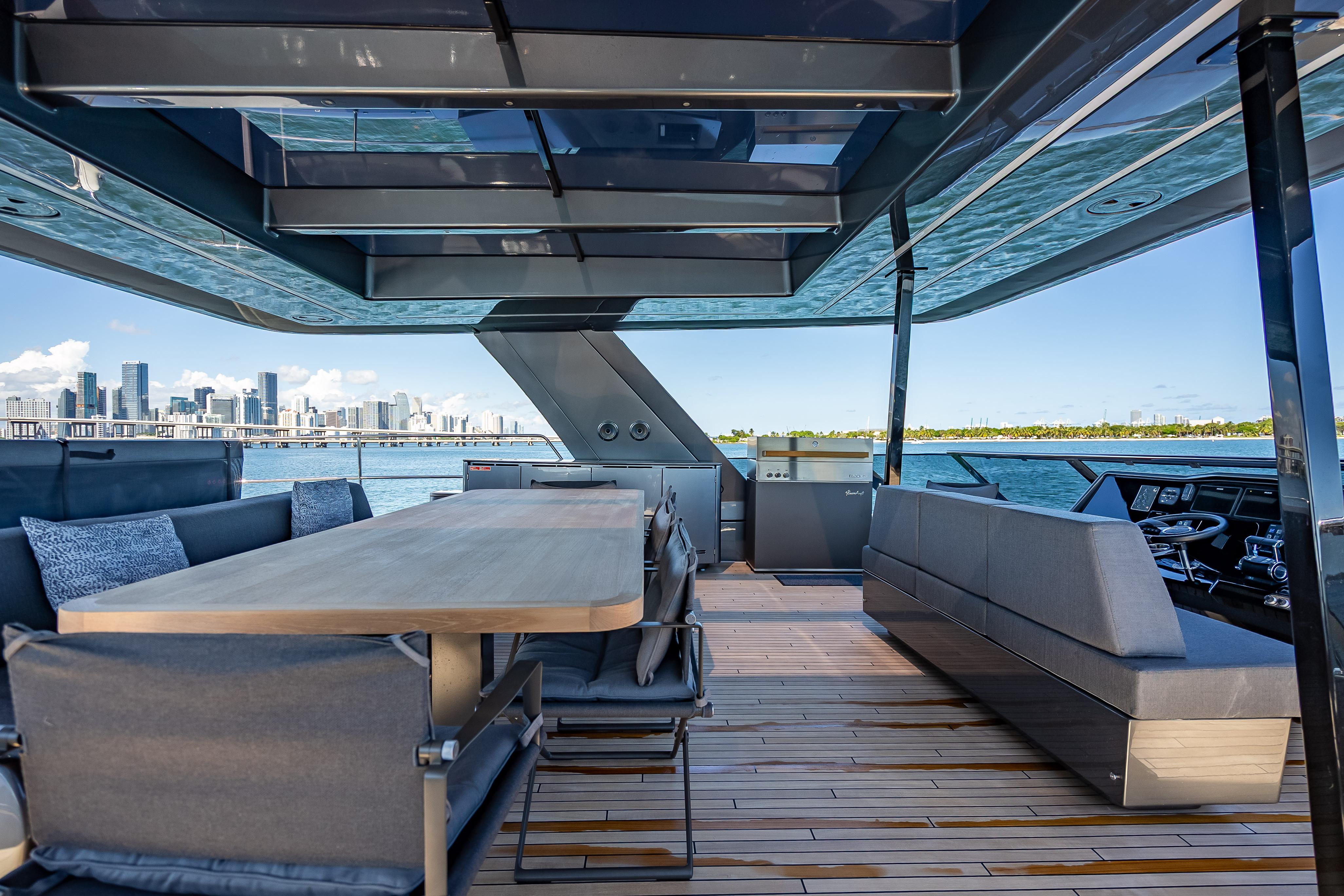 Luxurious Sunreef 60 Power yacht interior with modern seating and ocean view, 2026 model.