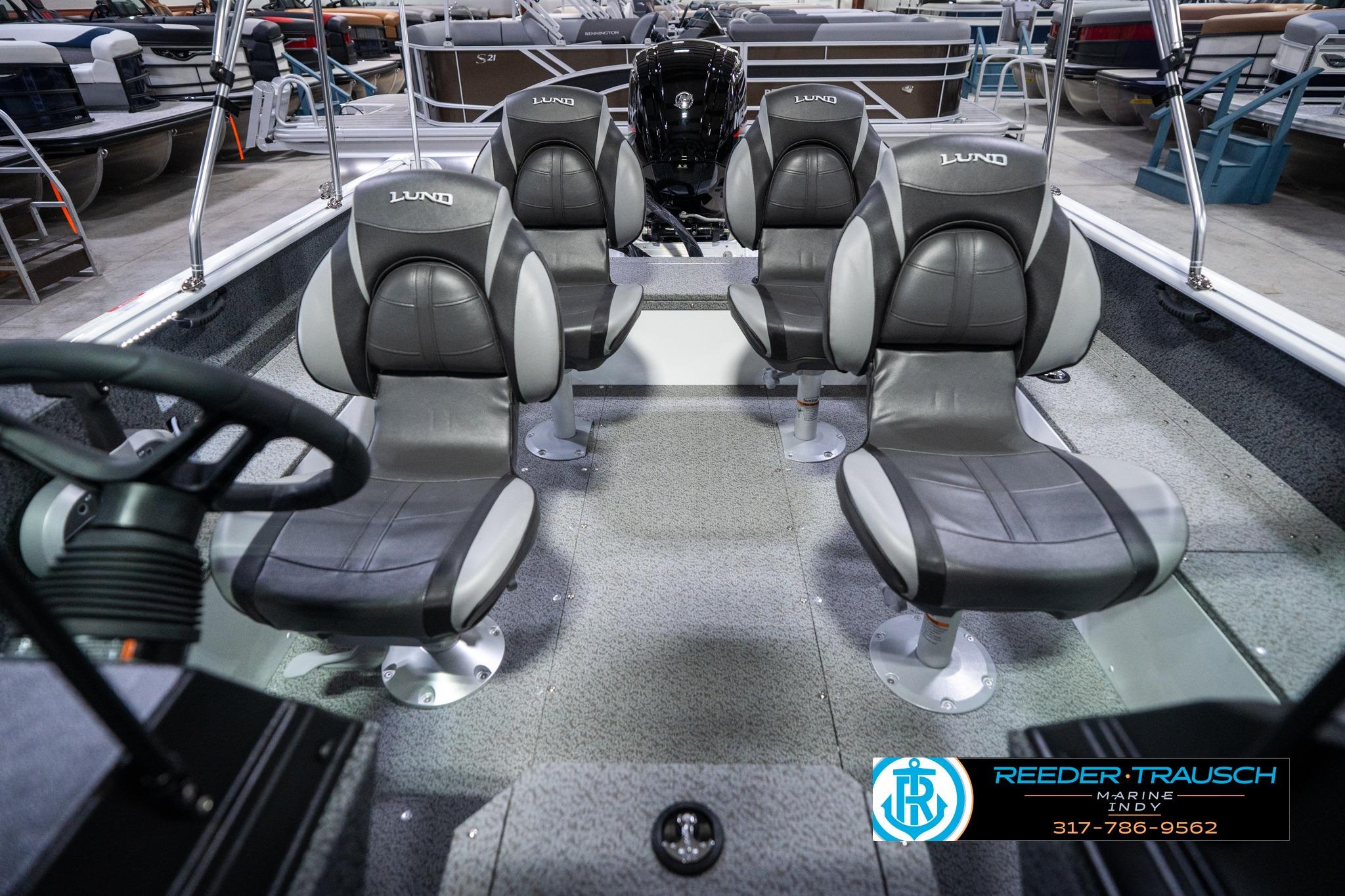 2026 Lund 1700 Explorer Sport boat interior with four cushioned seats.