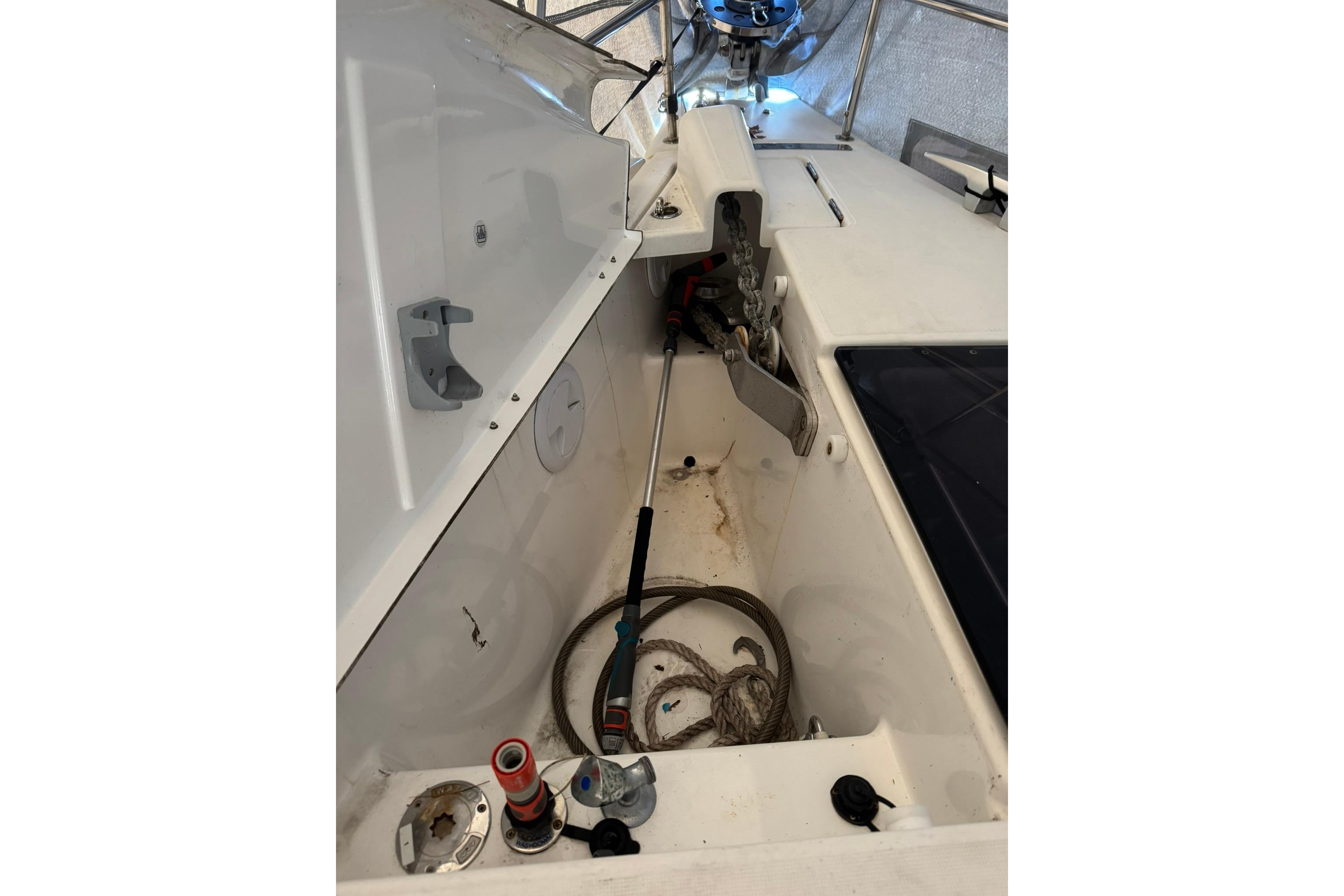 Interior view of a 2016 Dufour 512 Grand Large sailboat, showcasing storage and equipment.