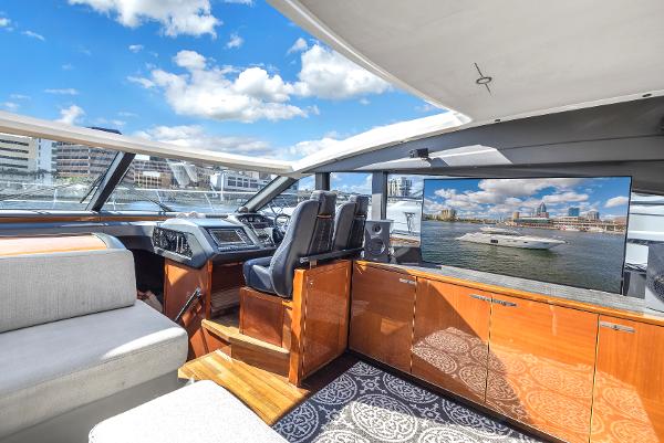 Interior of a 2013 Princess V57 yacht with modern design.