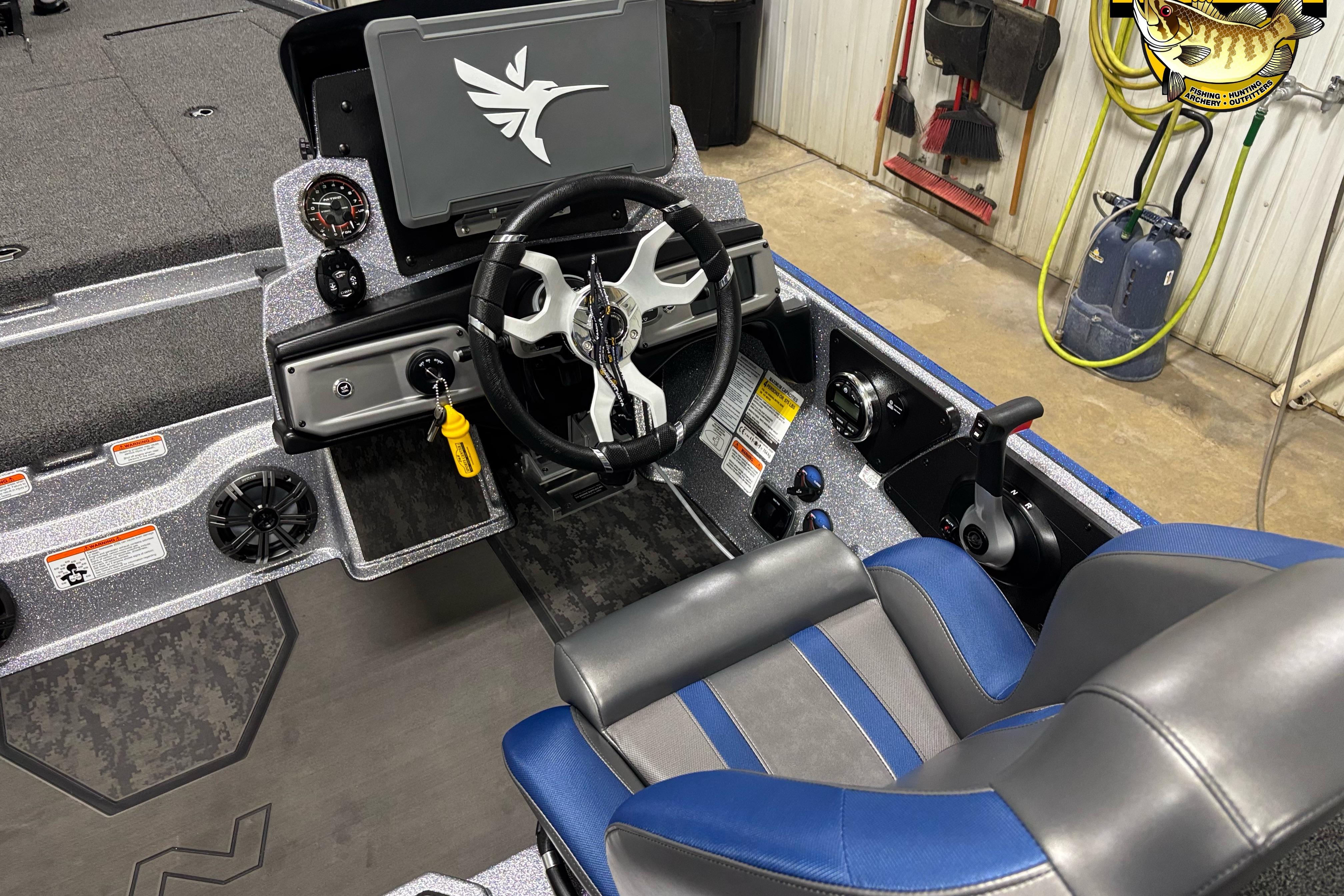 Interior of a 2026 Nitro Z20 XL boat featuring a modern steering console.