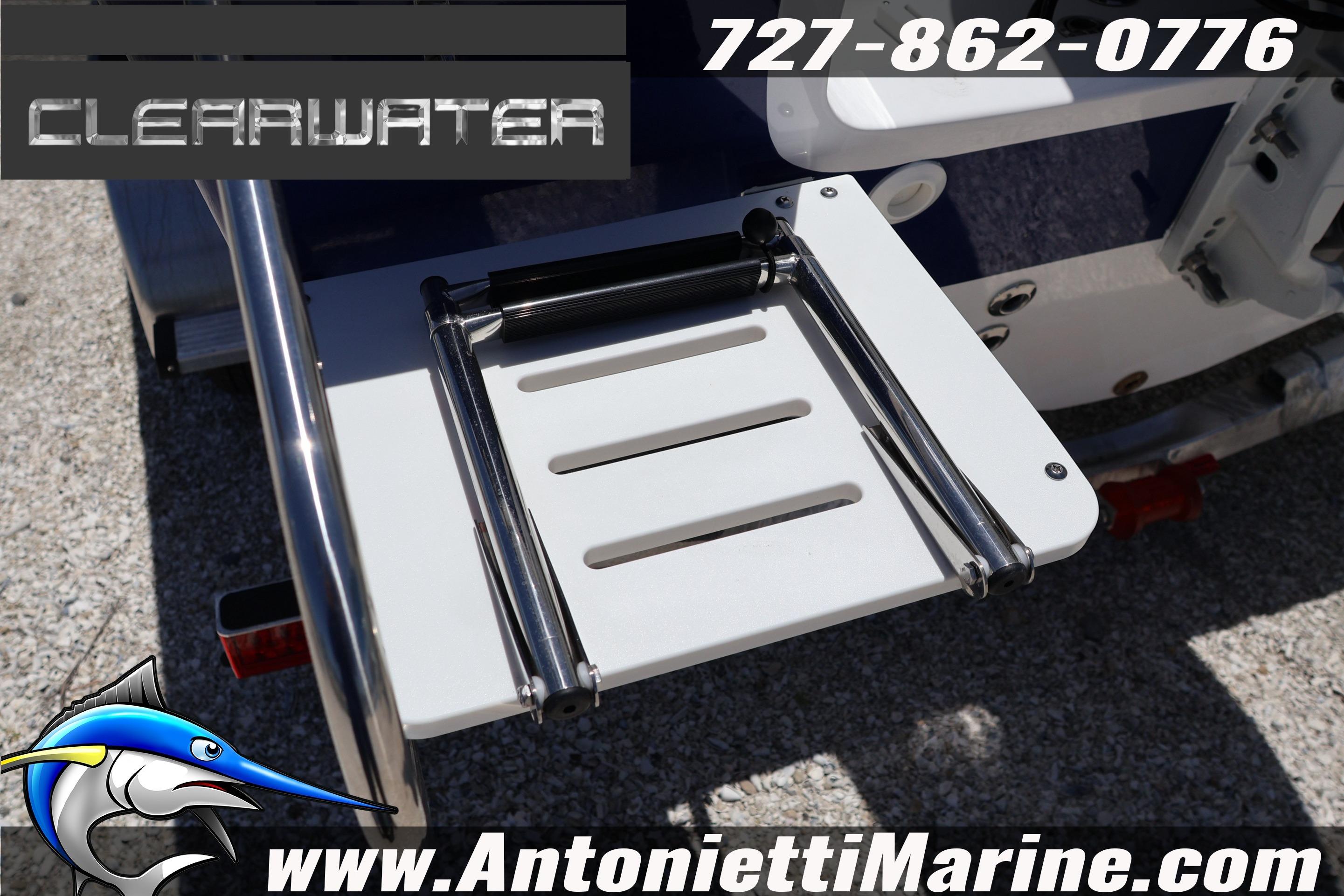Clearwater 2000 Center Console 2026 boat ladder, featuring Antonietti Marine branding and contact information.