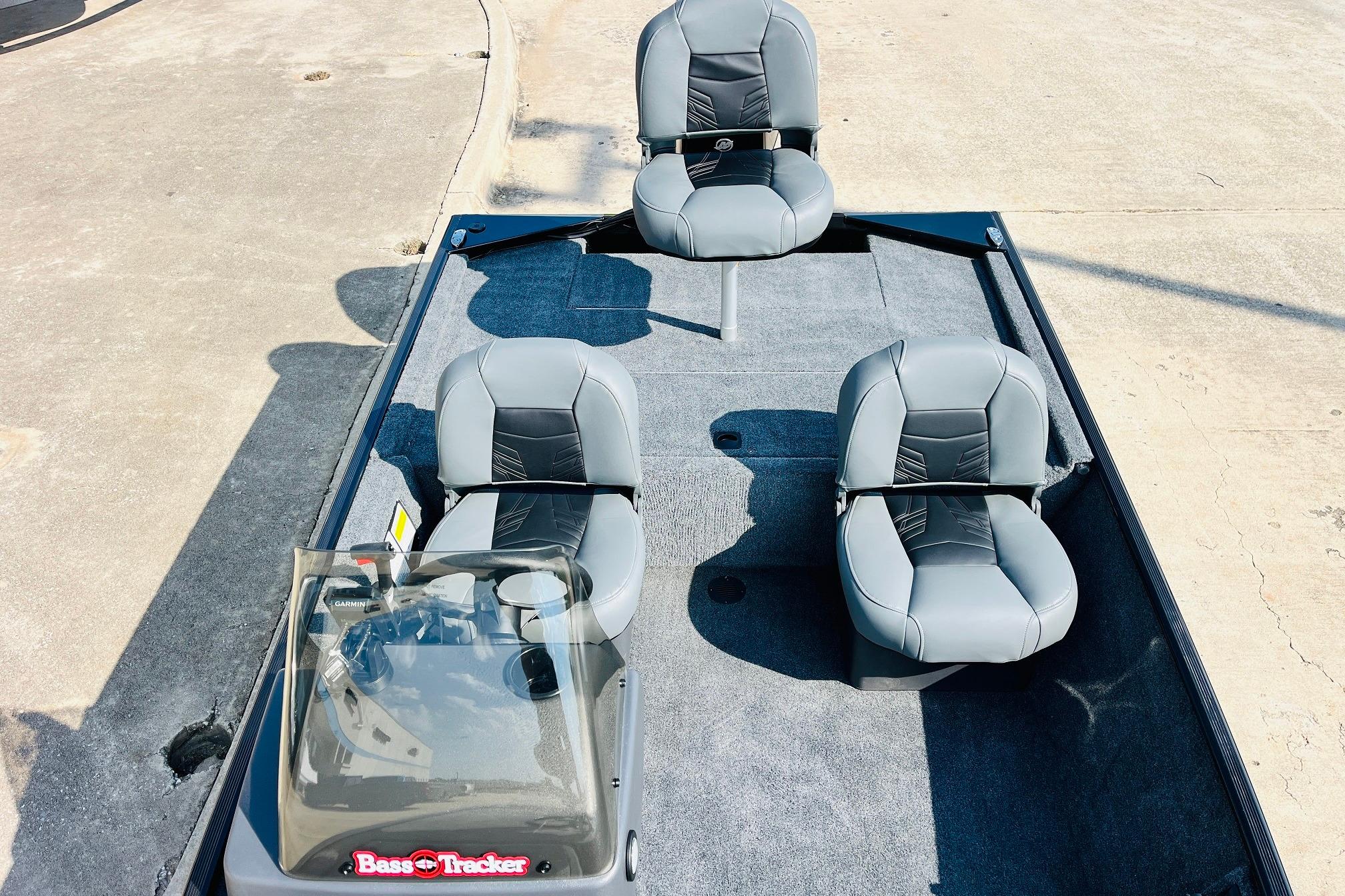 2026 Tracker Bass Tracker Classic XL boat interior with four gray seats.
