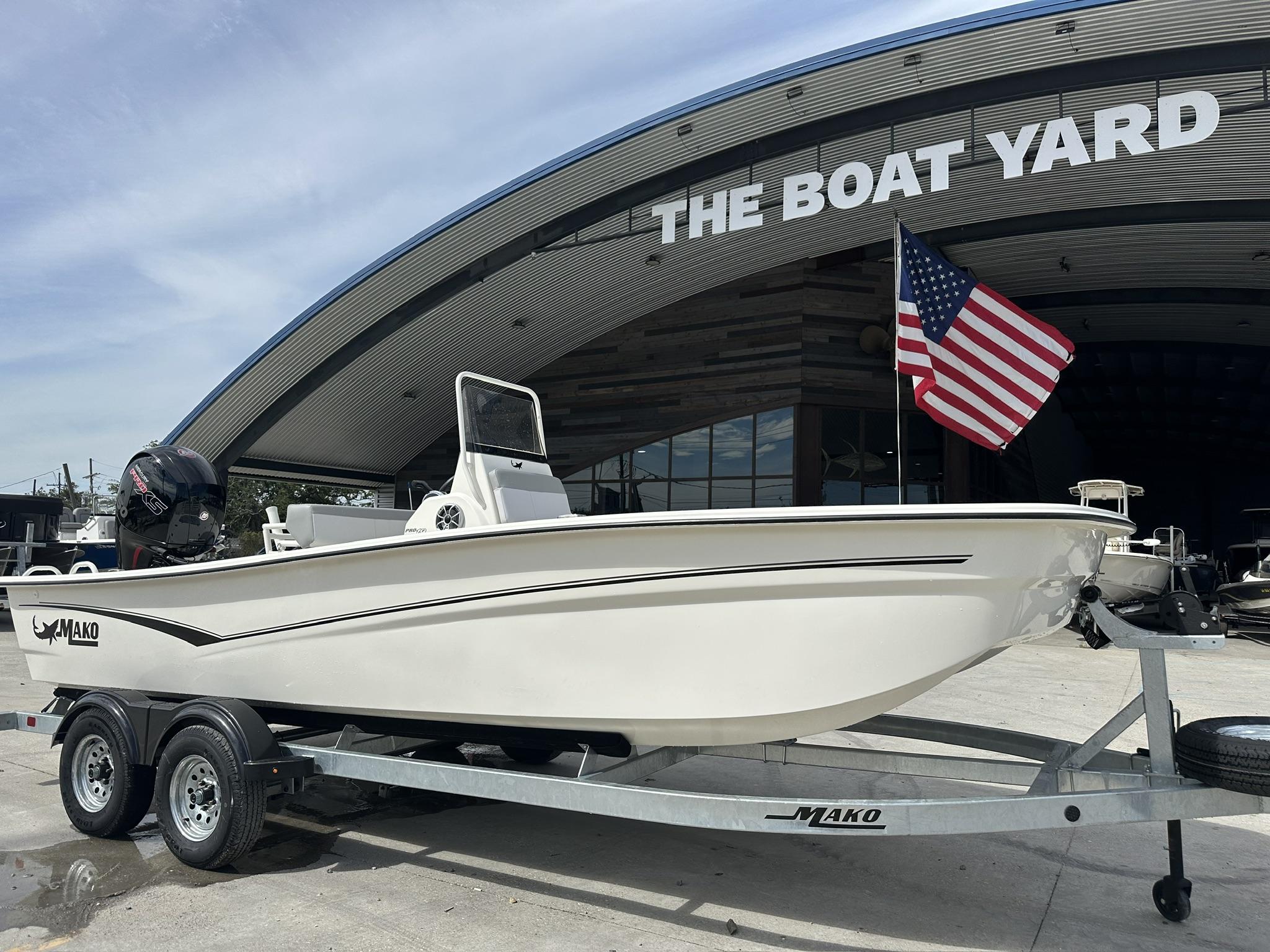 2024 Mako Pro Skiff 19 CC boat on trailer at The Boat Yard.