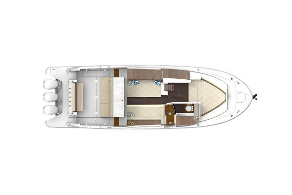 Manufacturer Provided Image: Top view of 2026 Regal 38 SAV boat layout with triple engines.