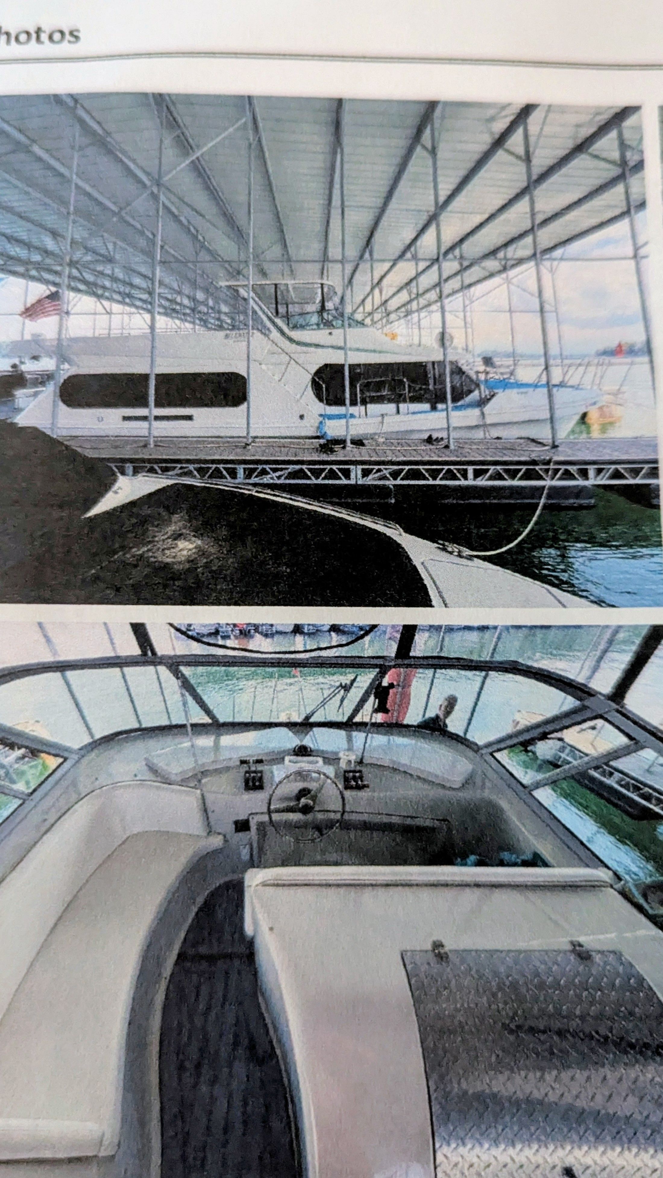 1996 Motor Yacht Blue Water docked, interior cockpit view.