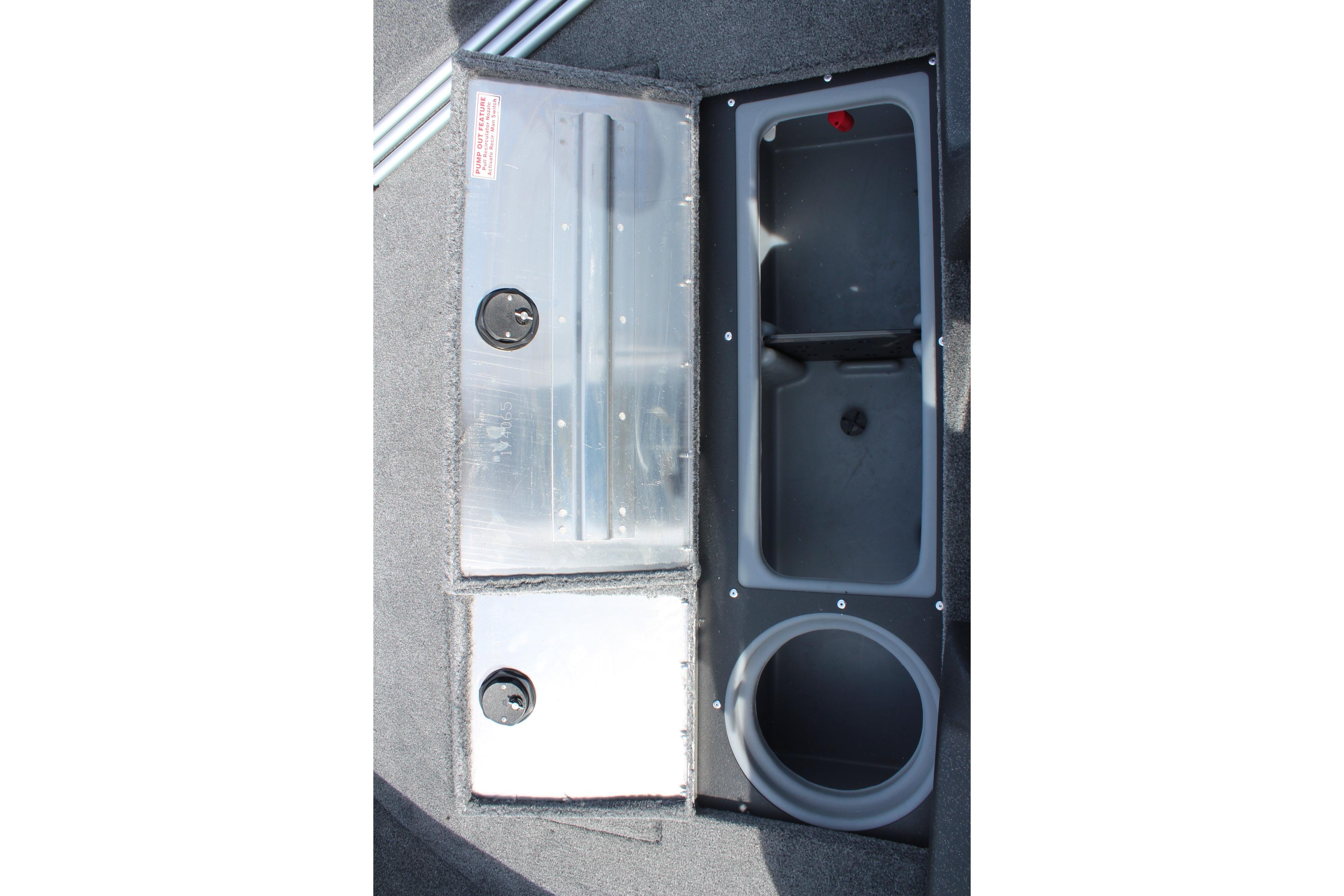 2026 Tracker Pro Guide V-16 WT boat storage compartments and cup holder.
