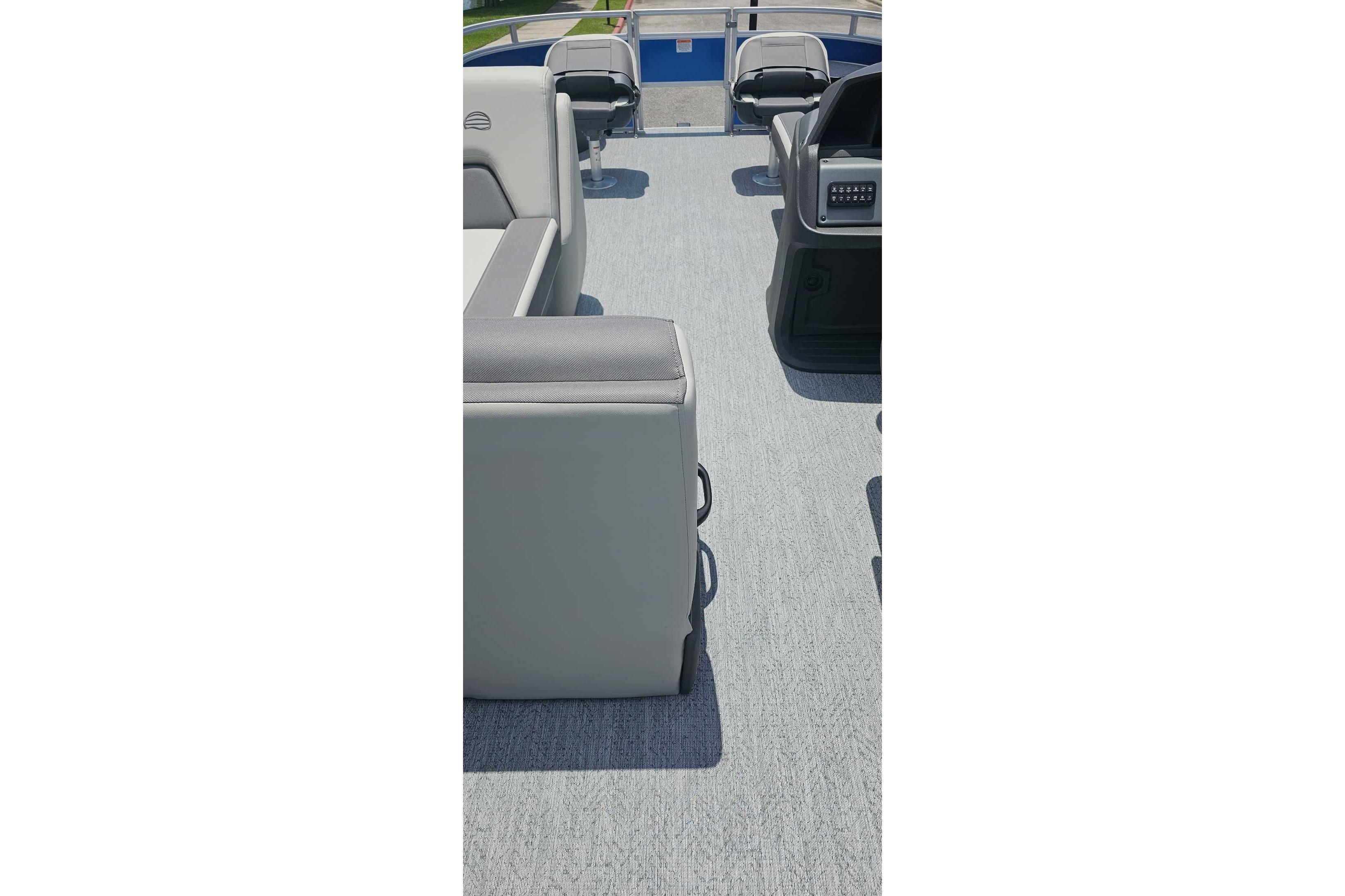 Interior view of 2026 Sun Tracker Fishin' Barge 20 DLX pontoon boat.