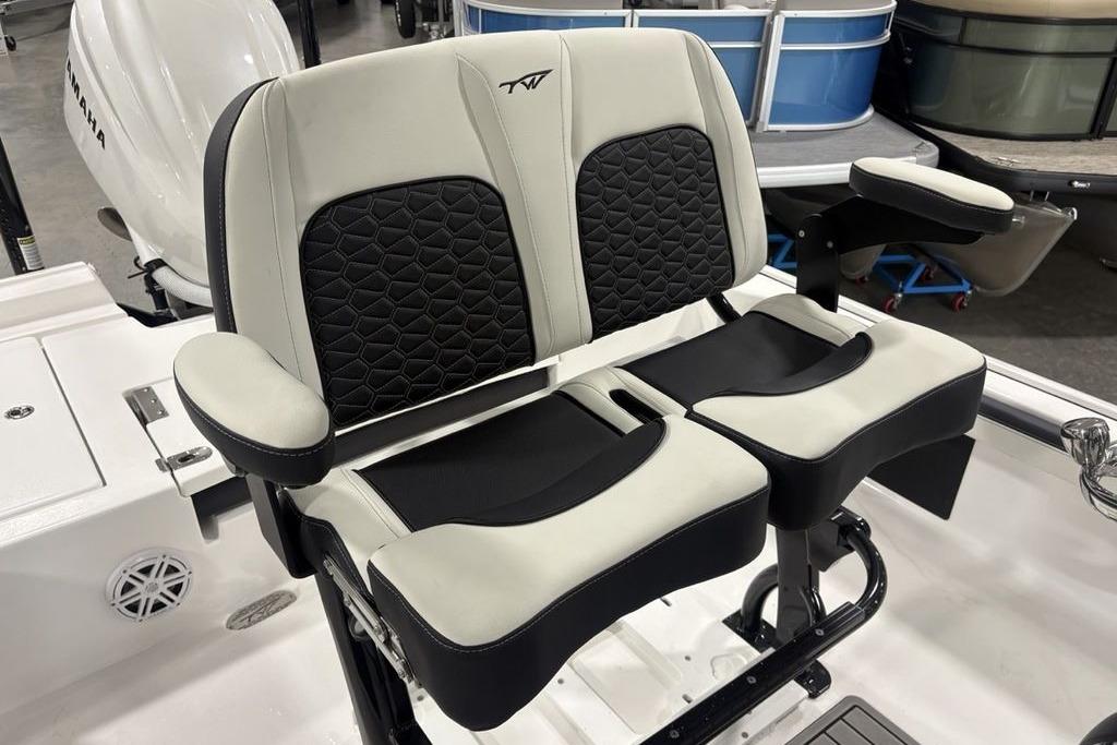 2026 Tidewater 2300 Carolina Bay boat seats with black and white upholstery.