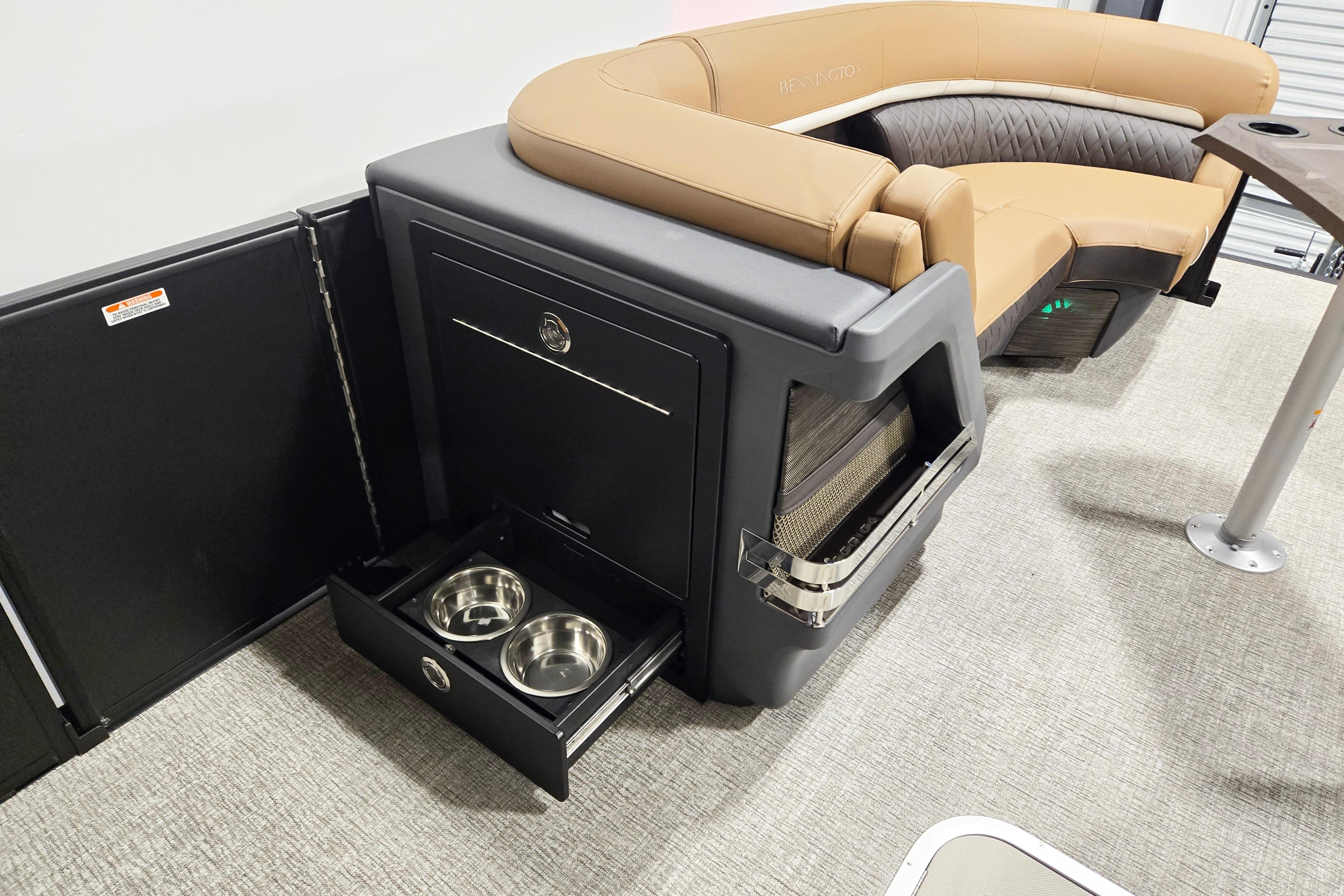 2026 Bennington 22 M Swingback boat interior with pet-friendly features and luxurious seating.