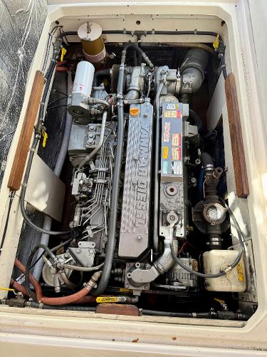 Engine compartment of a 1978 Dyer 29 Trunk Cabin boat.