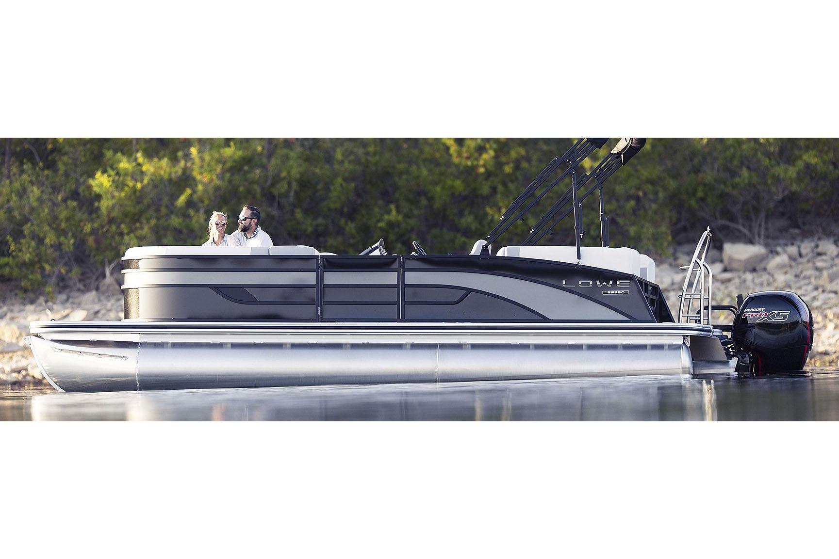 Manufacturer Provided Image: 2026 Lowe SS 230 DV pontoon boat on calm water, featuring sleek design and modern amenities.