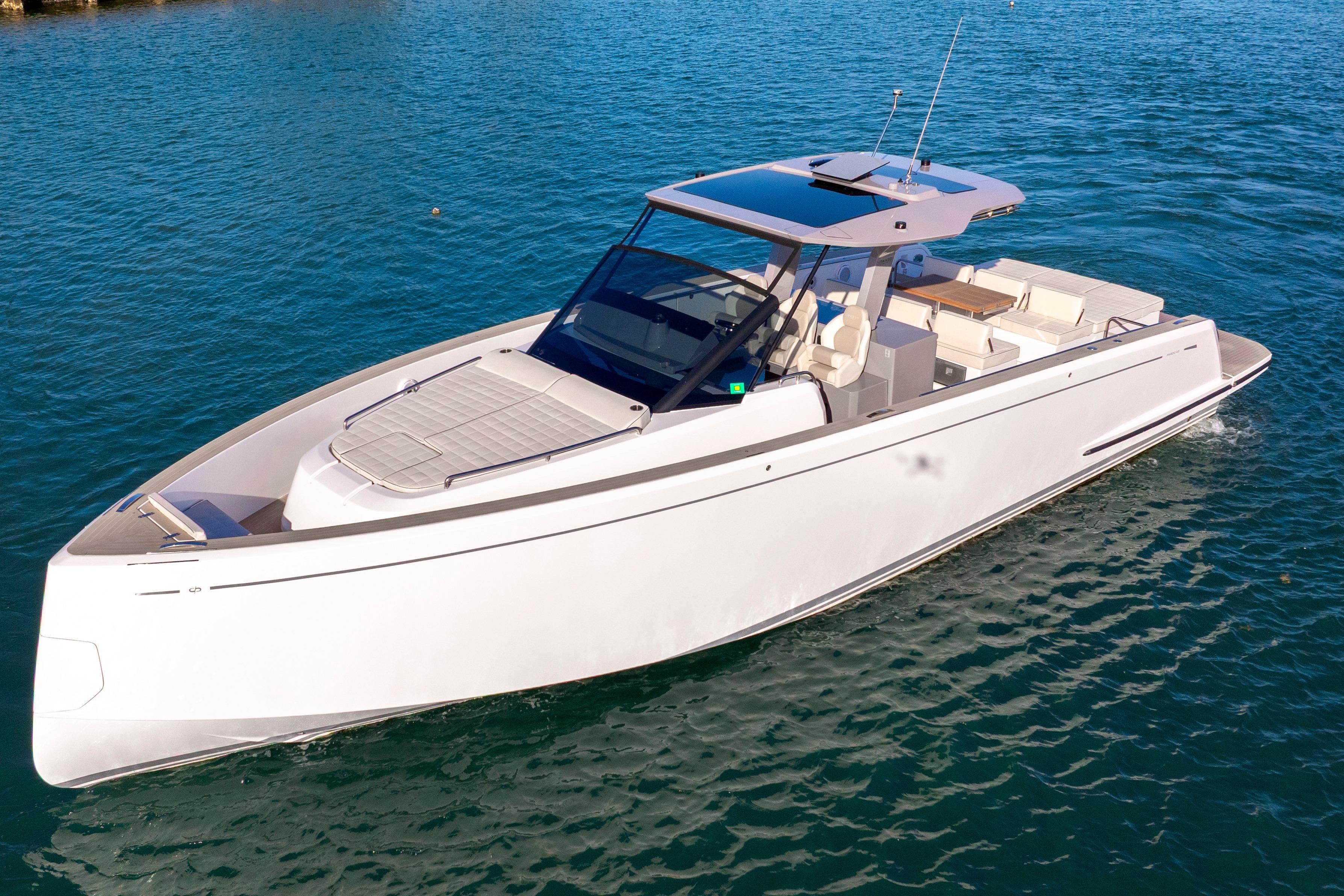 2024 Pardo Yachts P43 cruising on clear blue water.