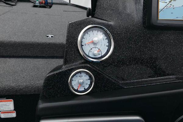 Close-up of 2022 Nitro Z20 boat dashboard with gauges.
