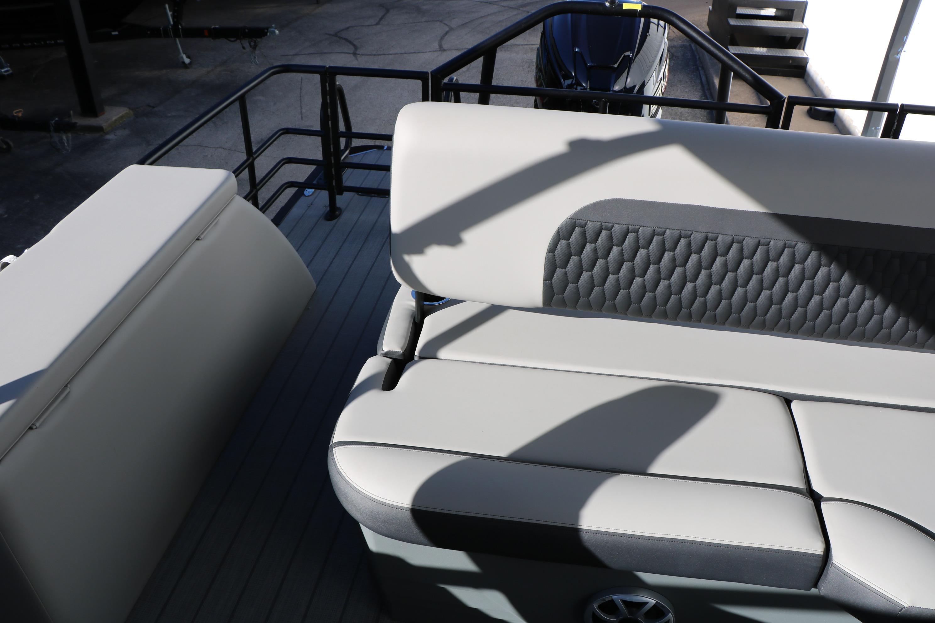2026 Sylvan L3 CLZ DH boat interior with cushioned seating and modern design.