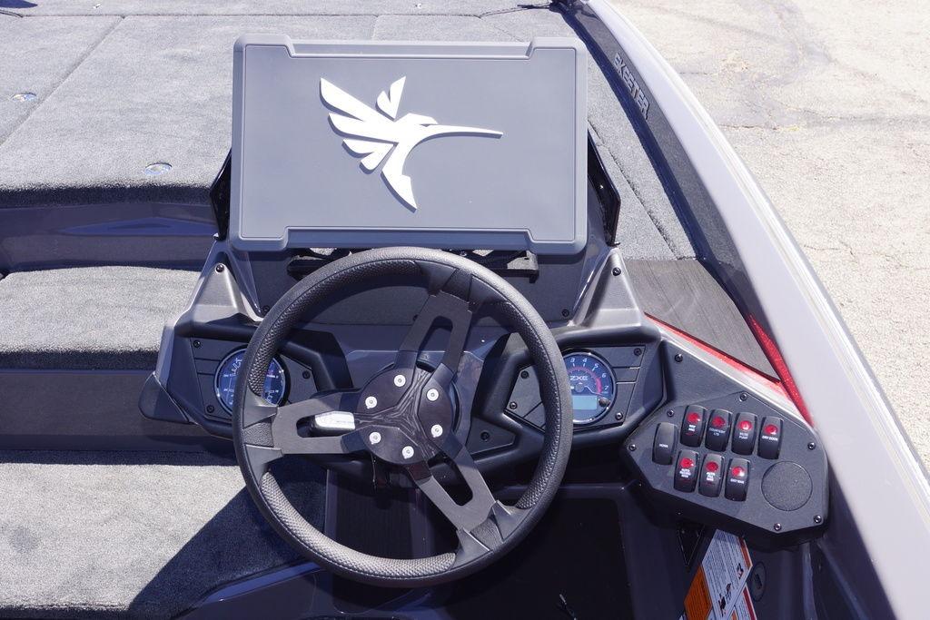 2026 Skeeter ZXE21 boat dashboard with steering wheel and control panel.