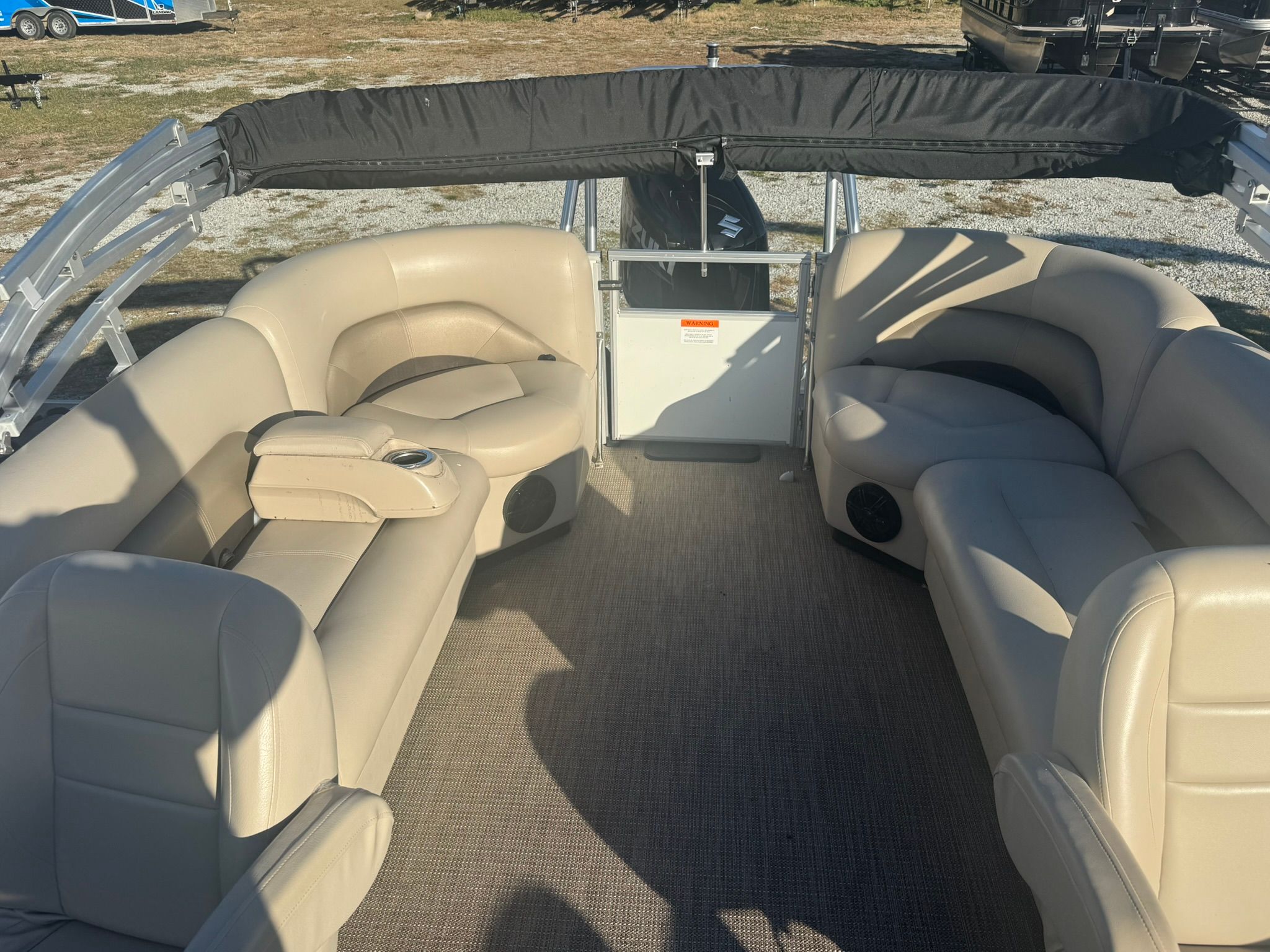 Interior of 2024 Landau 252 Island Breeze pontoon boat.