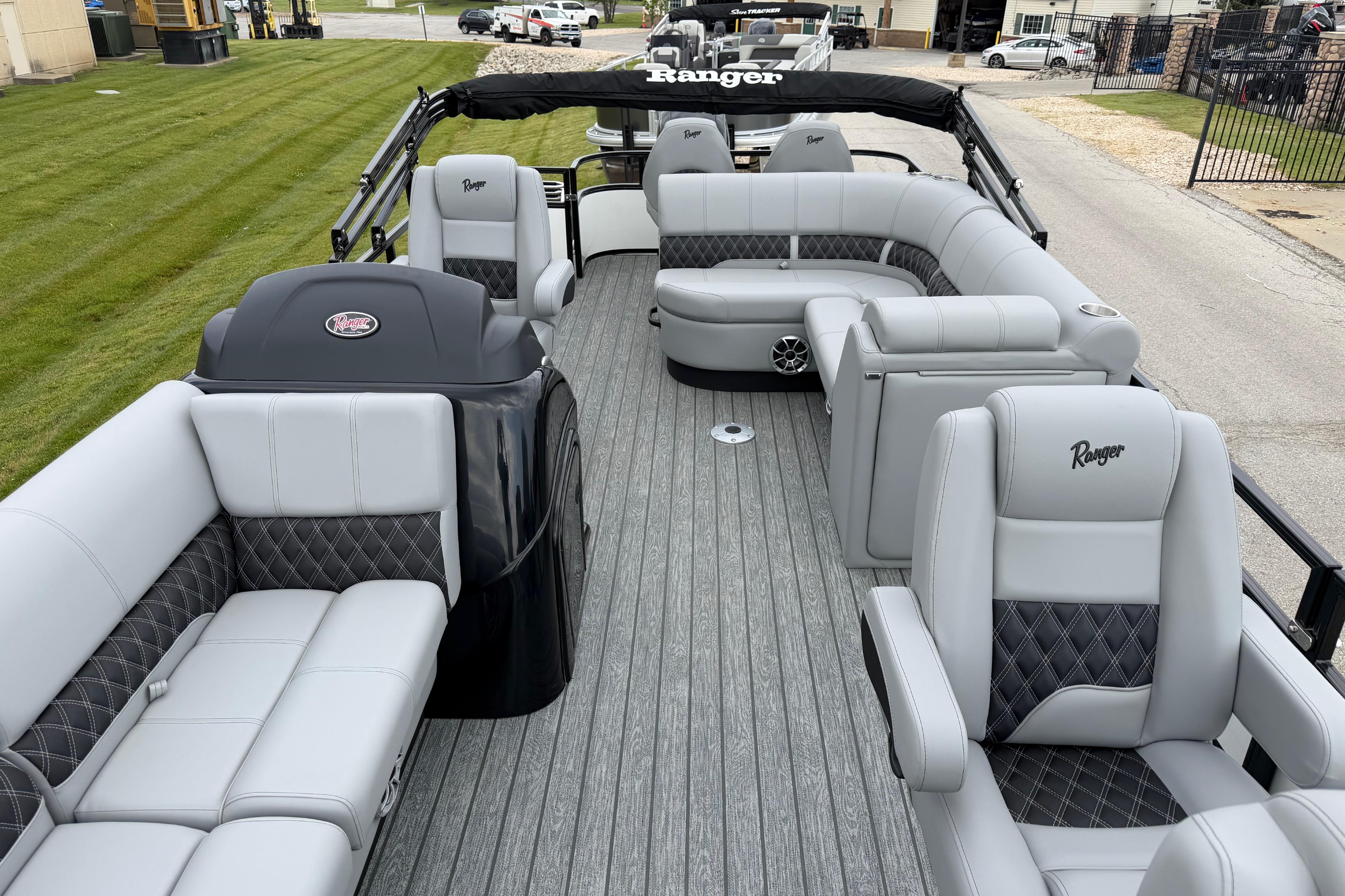 2026 Ranger 220FC pontoon boat with luxurious seating and modern design.