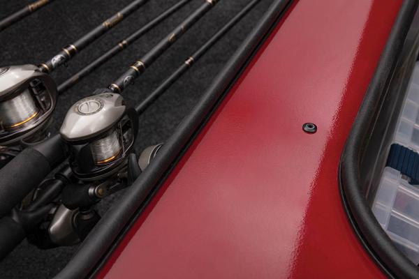Fishing rods and red boat deck on the Tracker Pro Team 175 TXW.