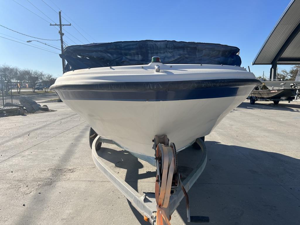 2004 Bayliner 175 boat on trailer, front view.