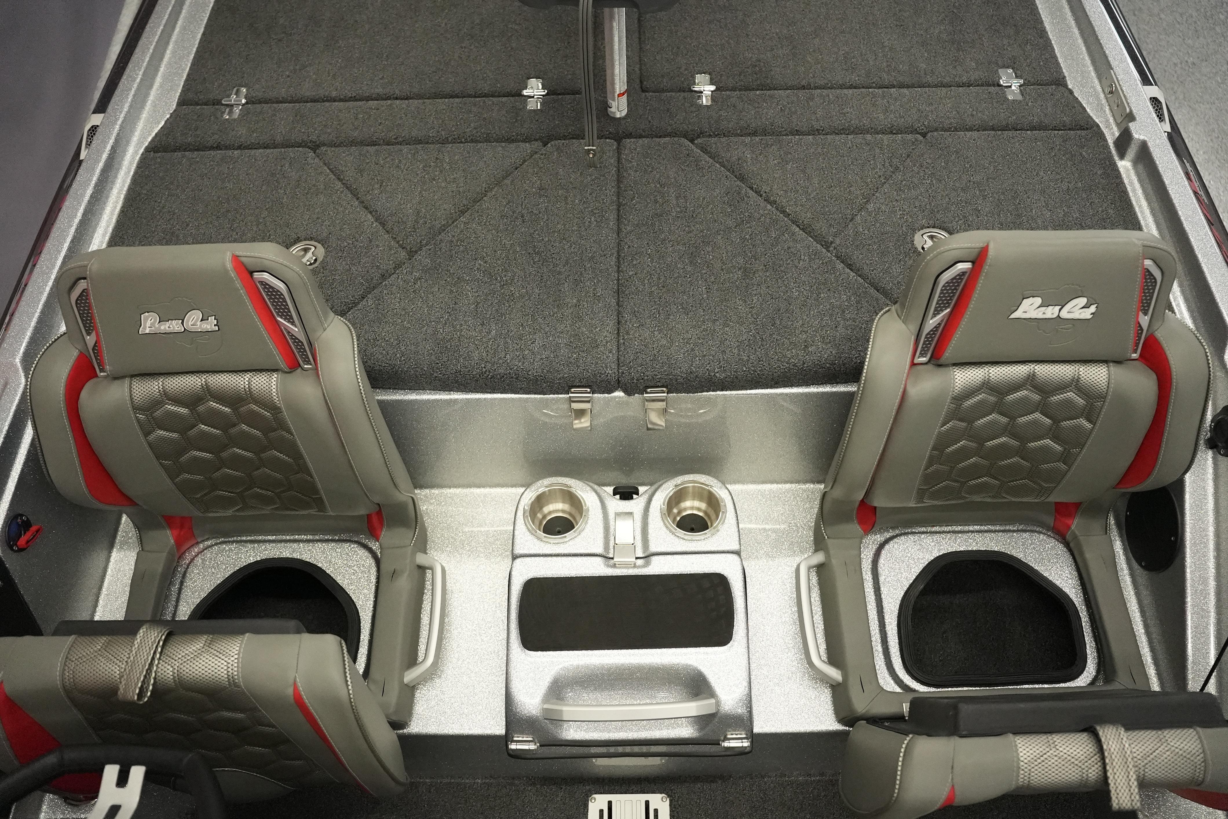 2026 Bass Cat Lynx STS interior with premium seating and storage compartments.