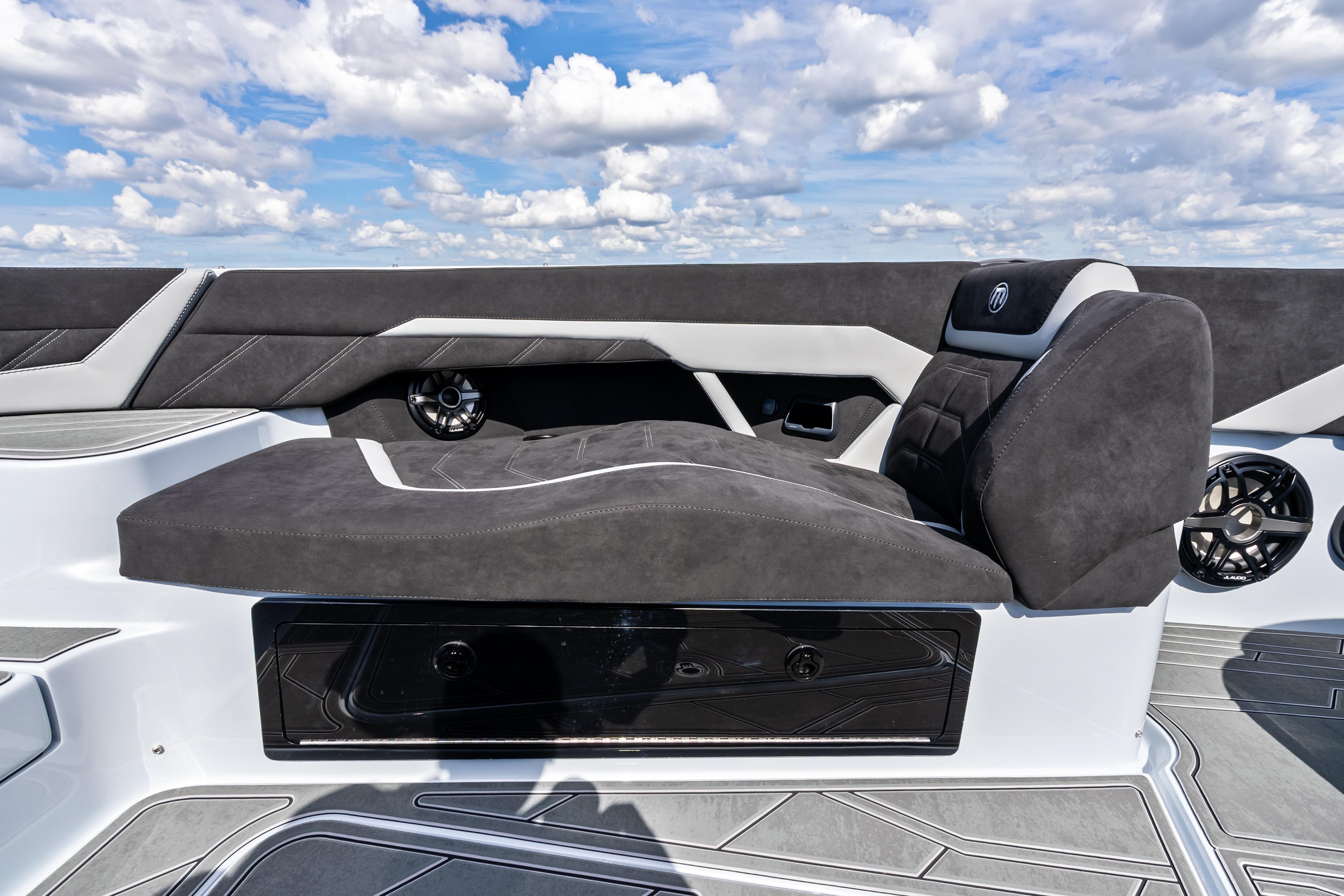 2027 Mystic Powerboats M4200 interior seating with sleek design and premium materials.