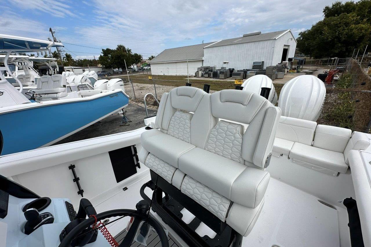 2026 Tidewater 272 LXF boat interior with luxurious seating and modern design.