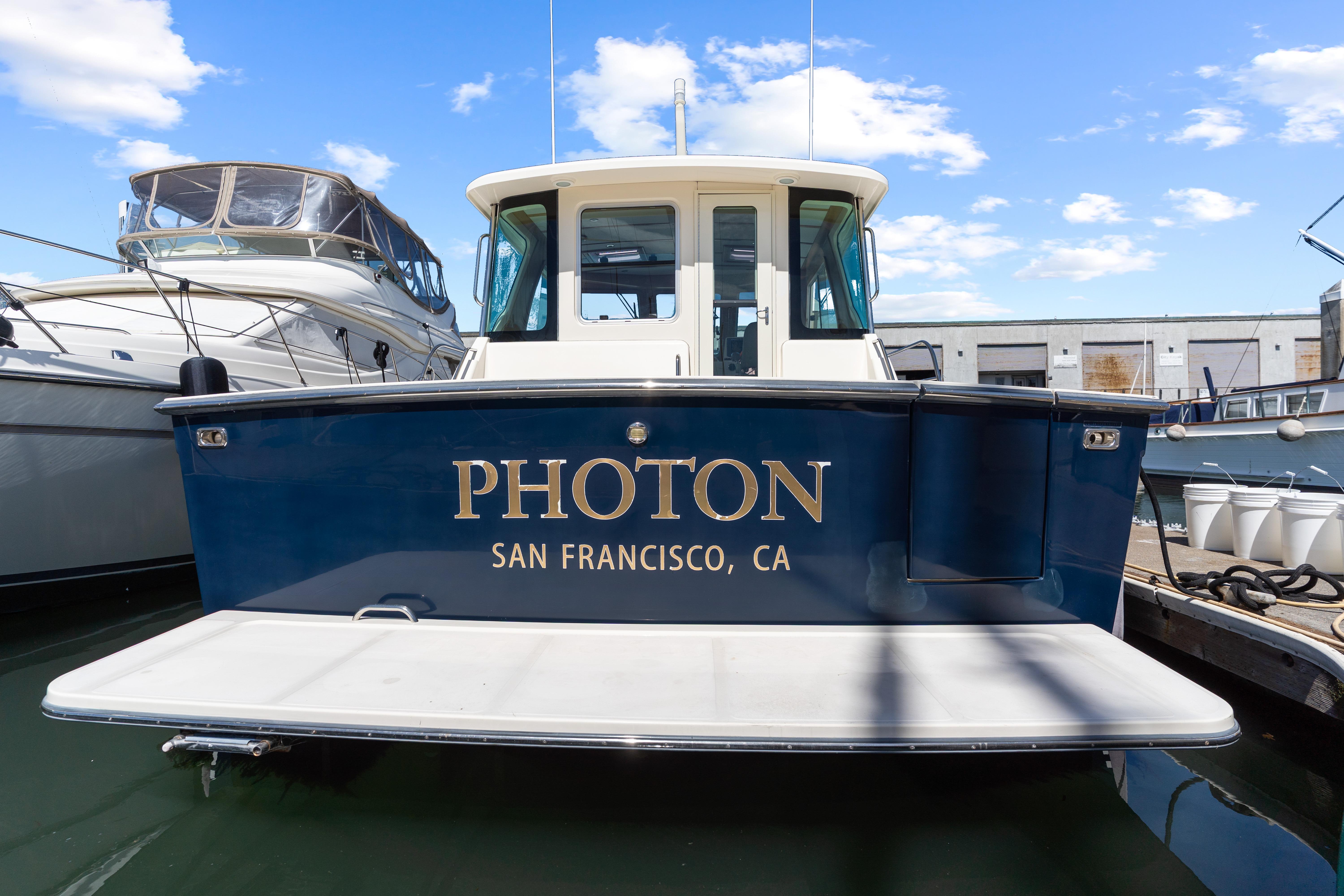 2007 Sabre 42 Hard Top Express boat named "Photon" docked in San Francisco.