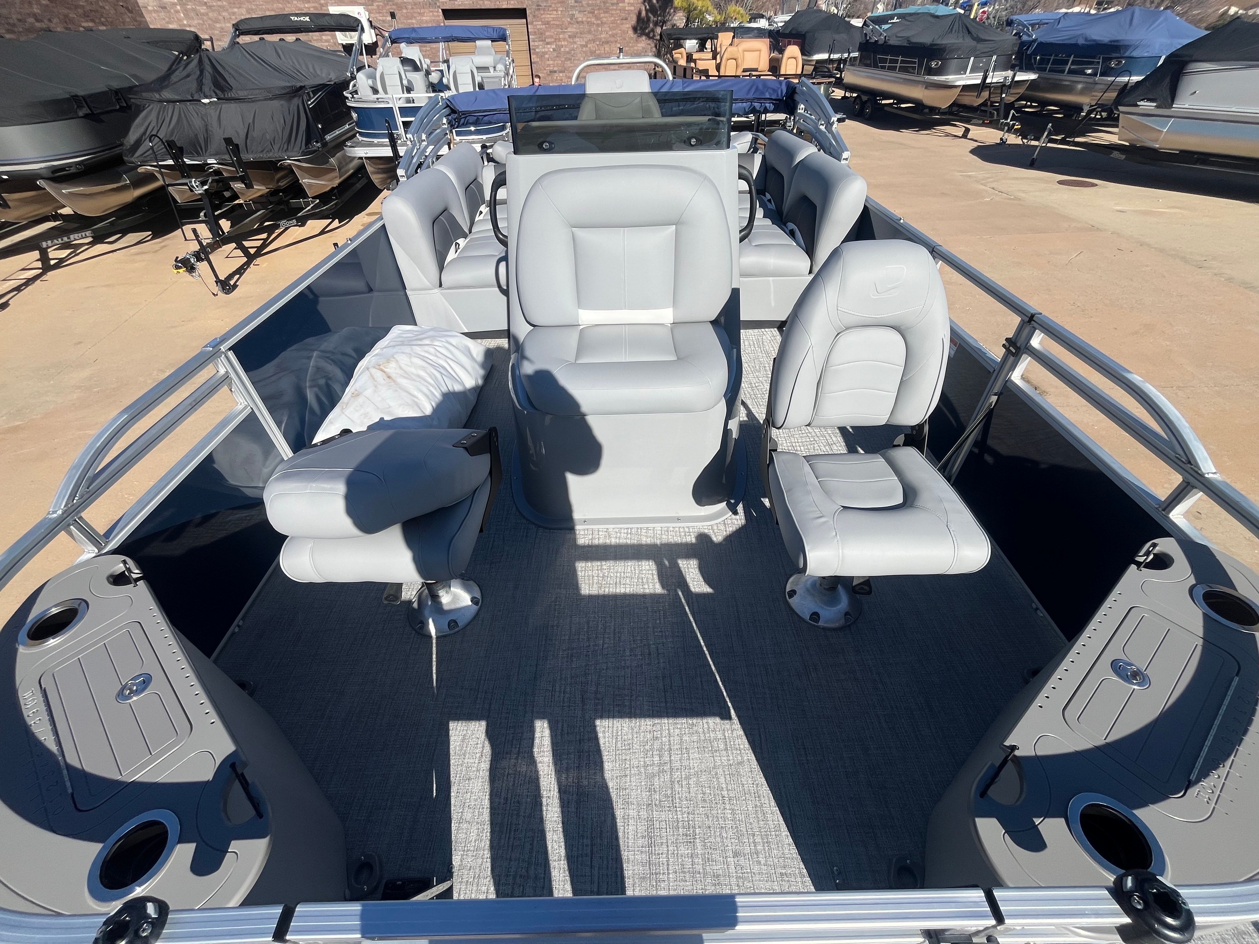 Interior of 2026 Landau Alure 21CC Fish with gray seating.