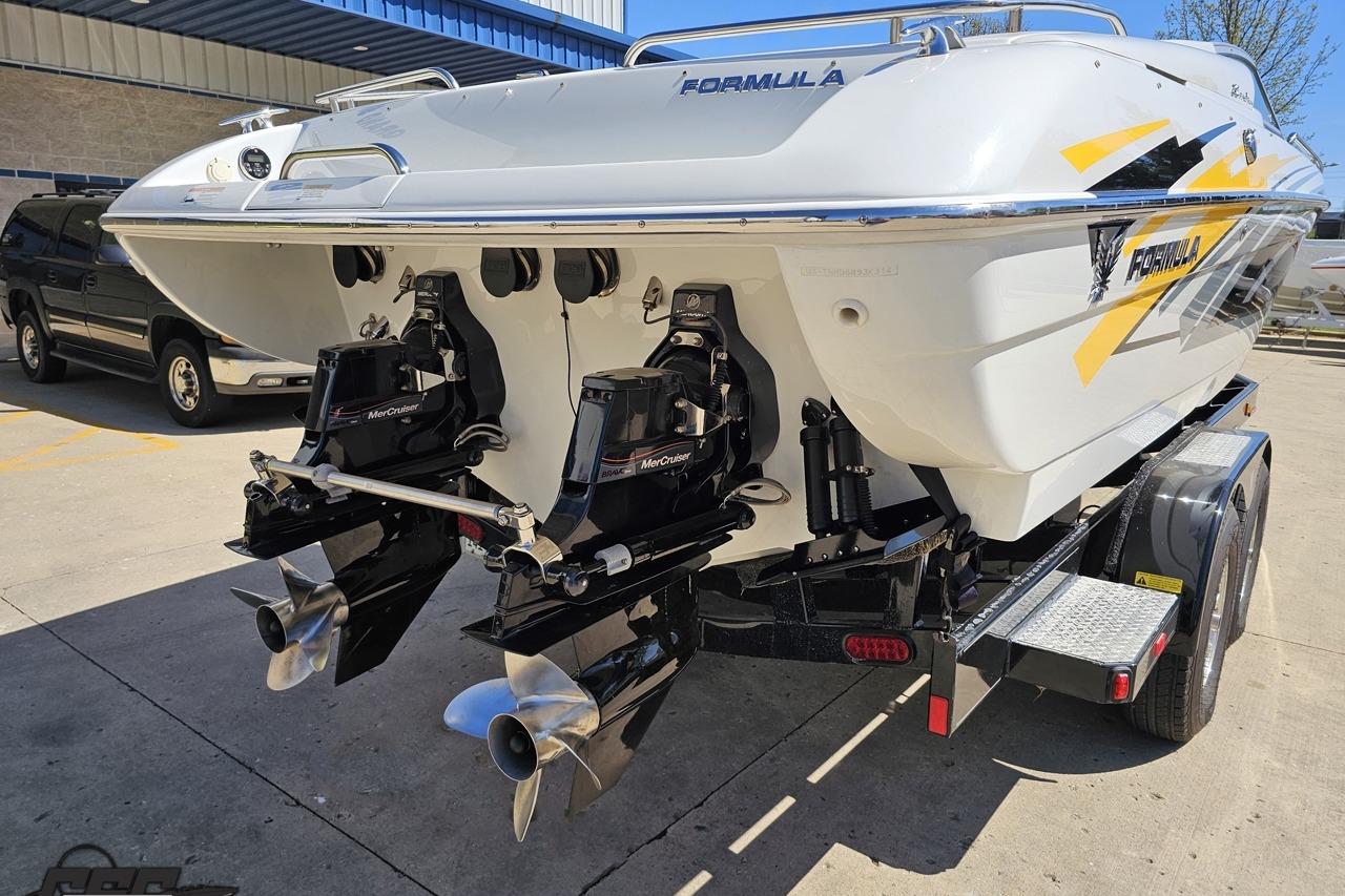 2014 Formula 292 FASTech boat with dual MerCruiser engines on a trailer.