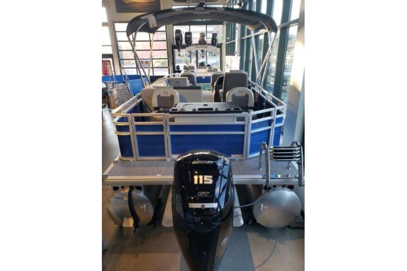2026 Sun Tracker Fishin' Barge 20 DLX with Mercury 115 engine, showroom display.