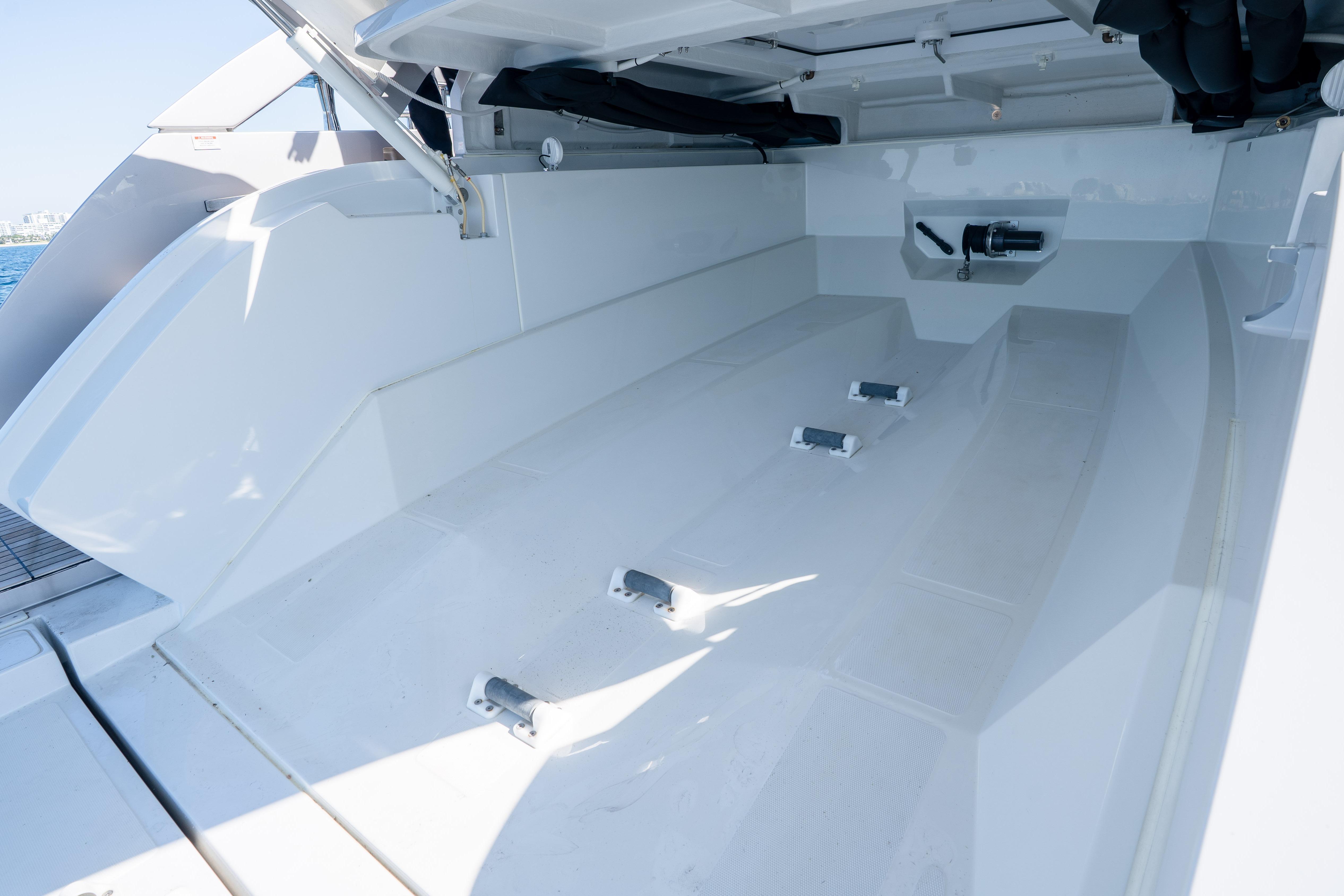2024 Pershing 7X yacht interior, showcasing sleek, modern design and spacious layout.